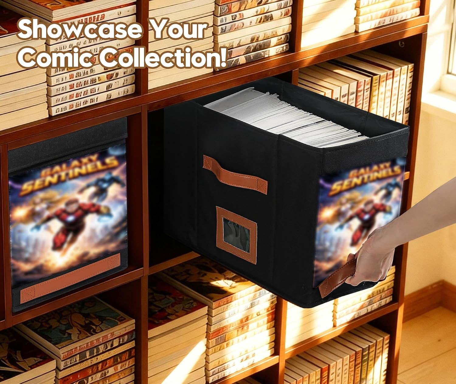 Comic Book Storage Box with Display Window, 3-Pack Collapsible Storage Case, Hol
