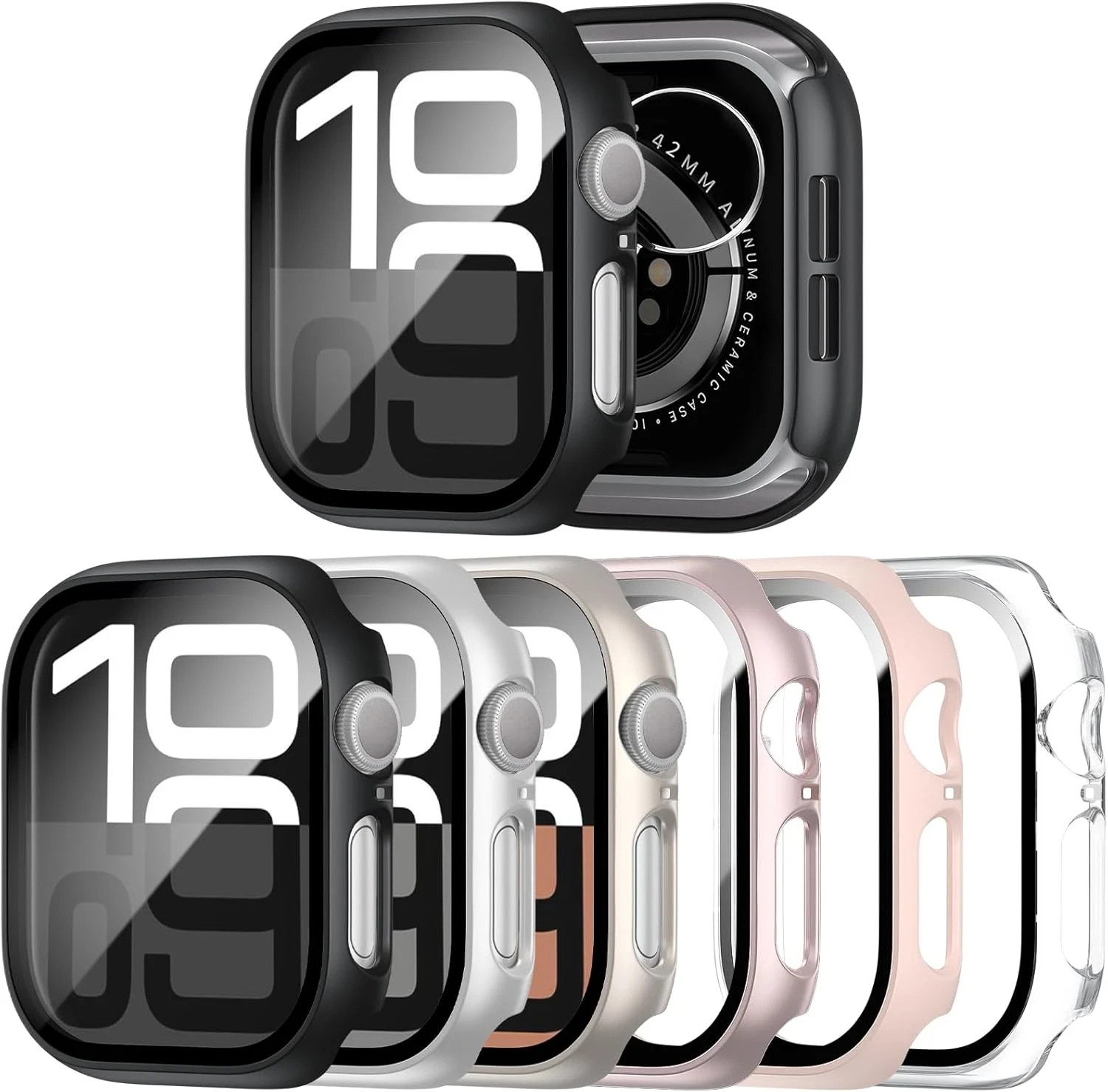 6 Pack Case with Tempered Glass Screen Protector for Apple Watch 11 10 46Mm, Ult