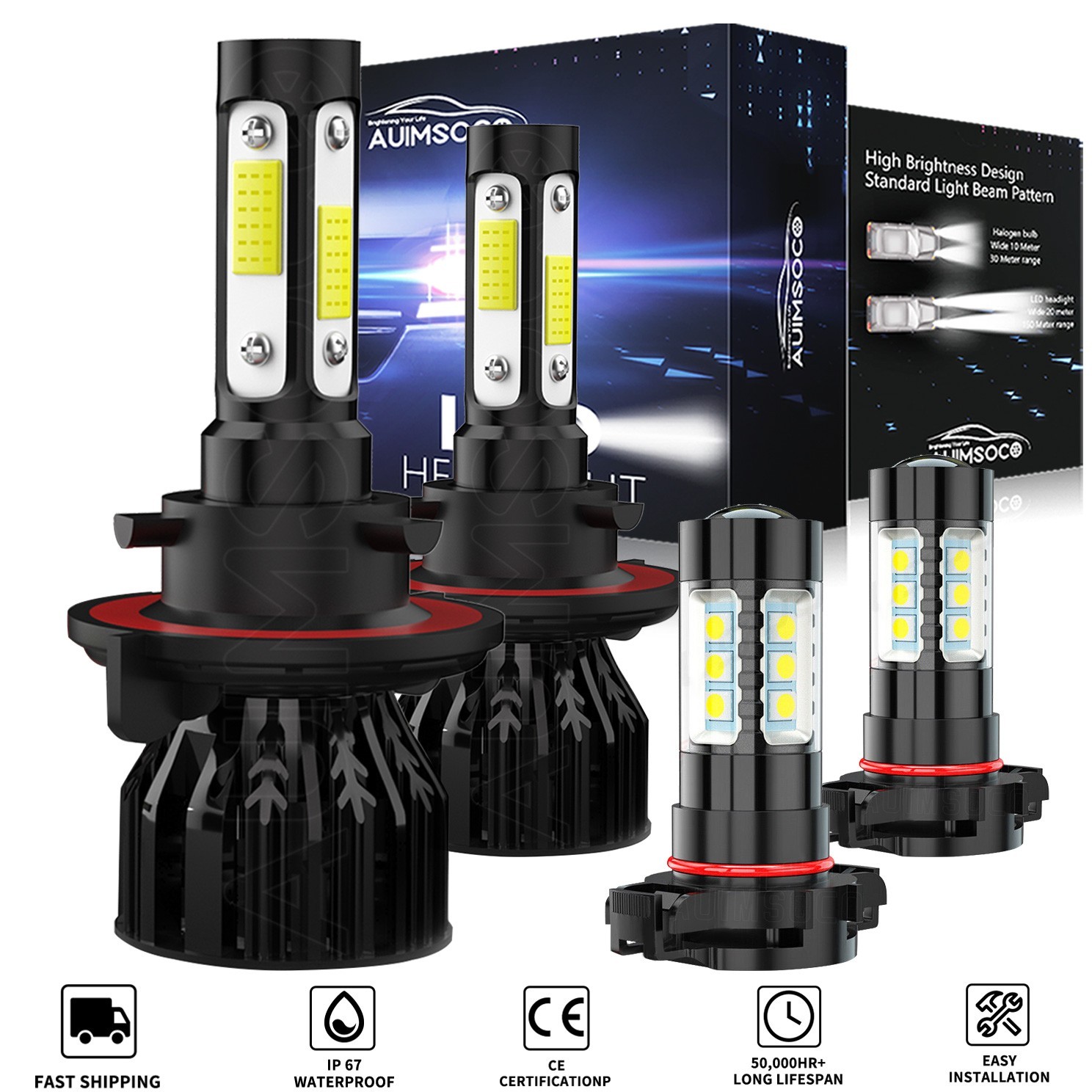 For GMC Yukon 2007 - 2014 LED Headlights Kit High Low Beam Fog Light 8000K Bulbs