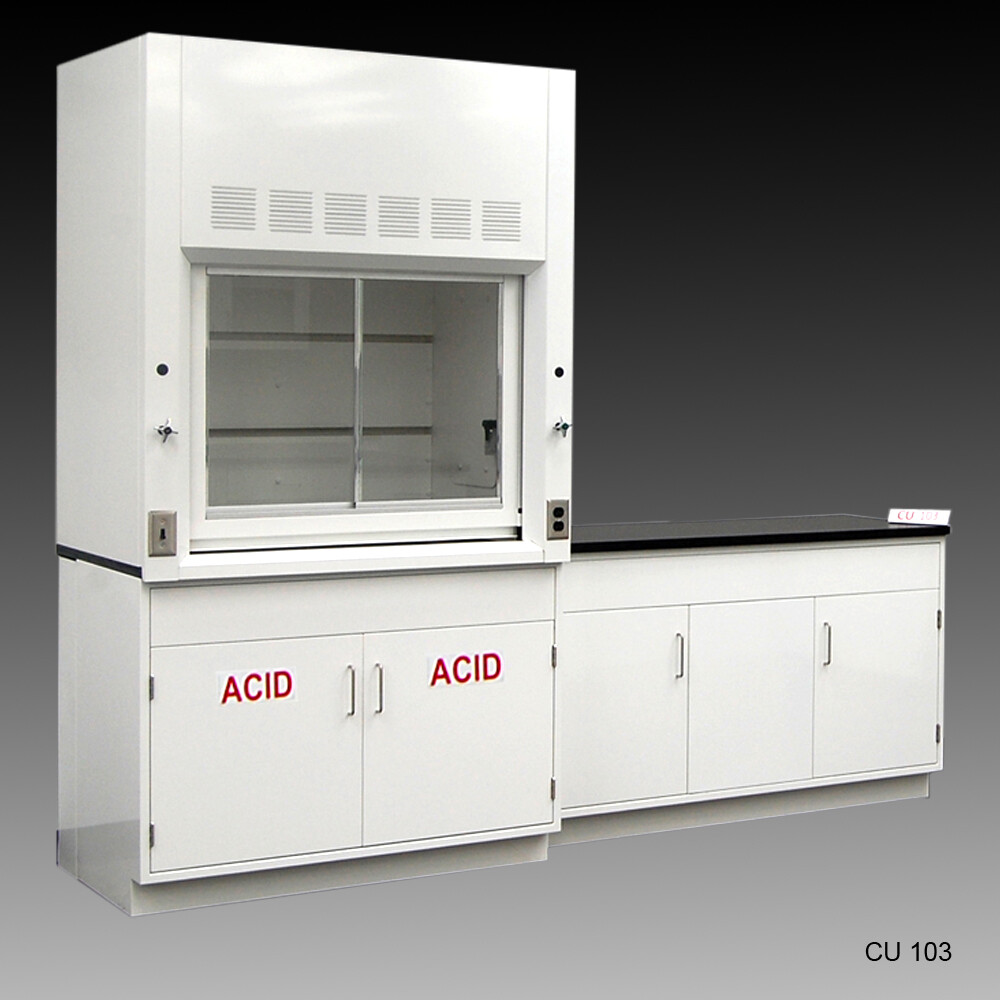 4' Fisher American Fume Hood w/ ACID Storage &5'Laboratory Cabinet / E1-196