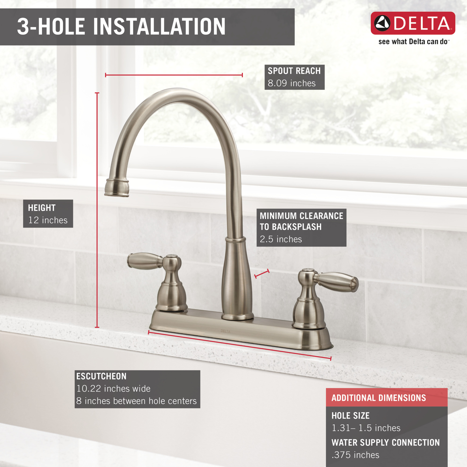 Delta Foundations Two Handle Kitchen Faucet in Stainless -Certified Refurbished