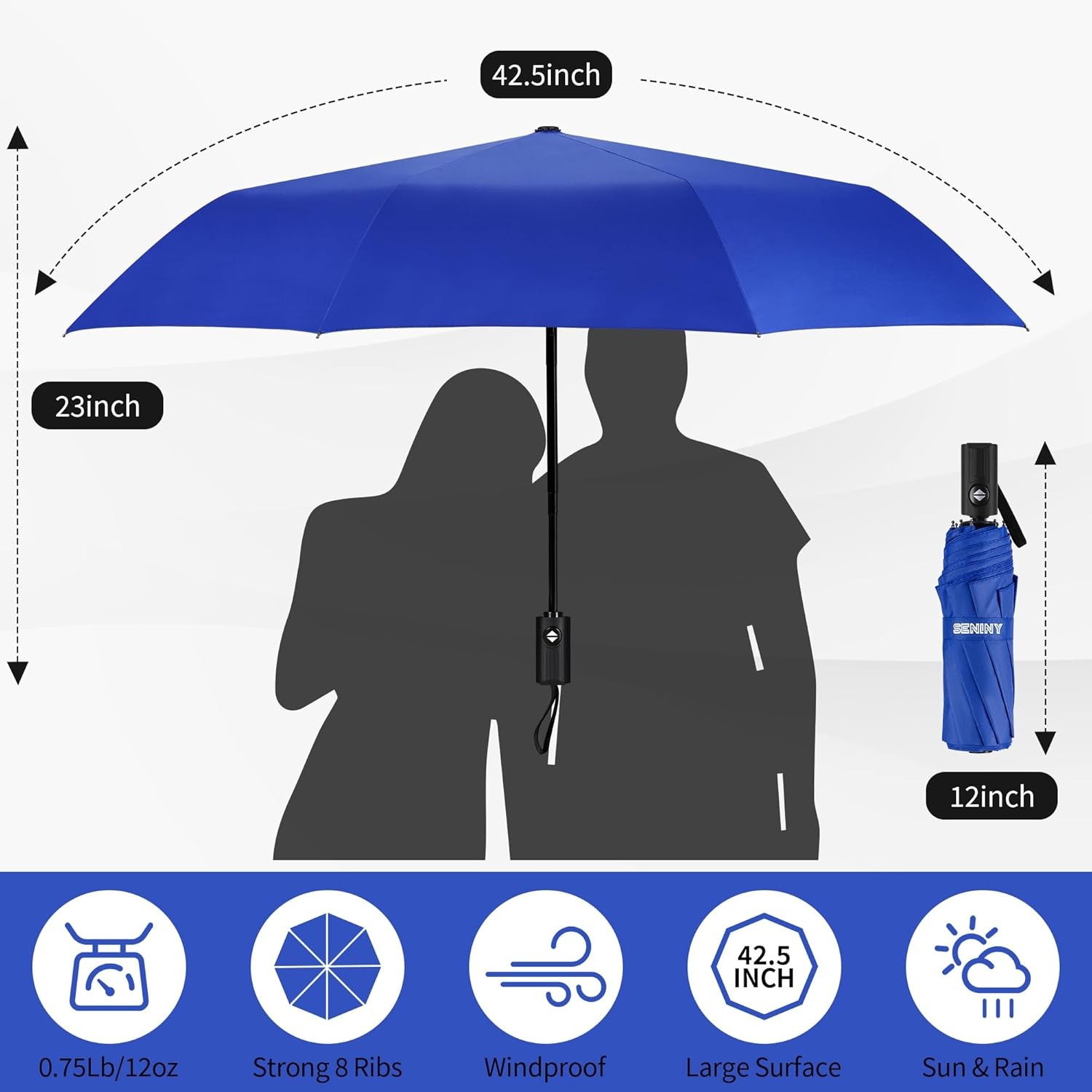 Seniny Windproof Travel Umbrella, Automatic Umbrellas for Rain, Portable & Compa