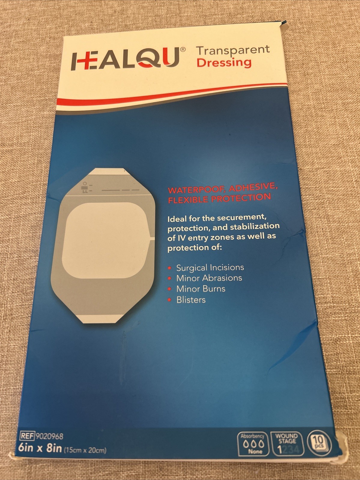 NEW HealQu 9020968 Transparent Dressing, 6” x 8” 1 Boxes of 10
