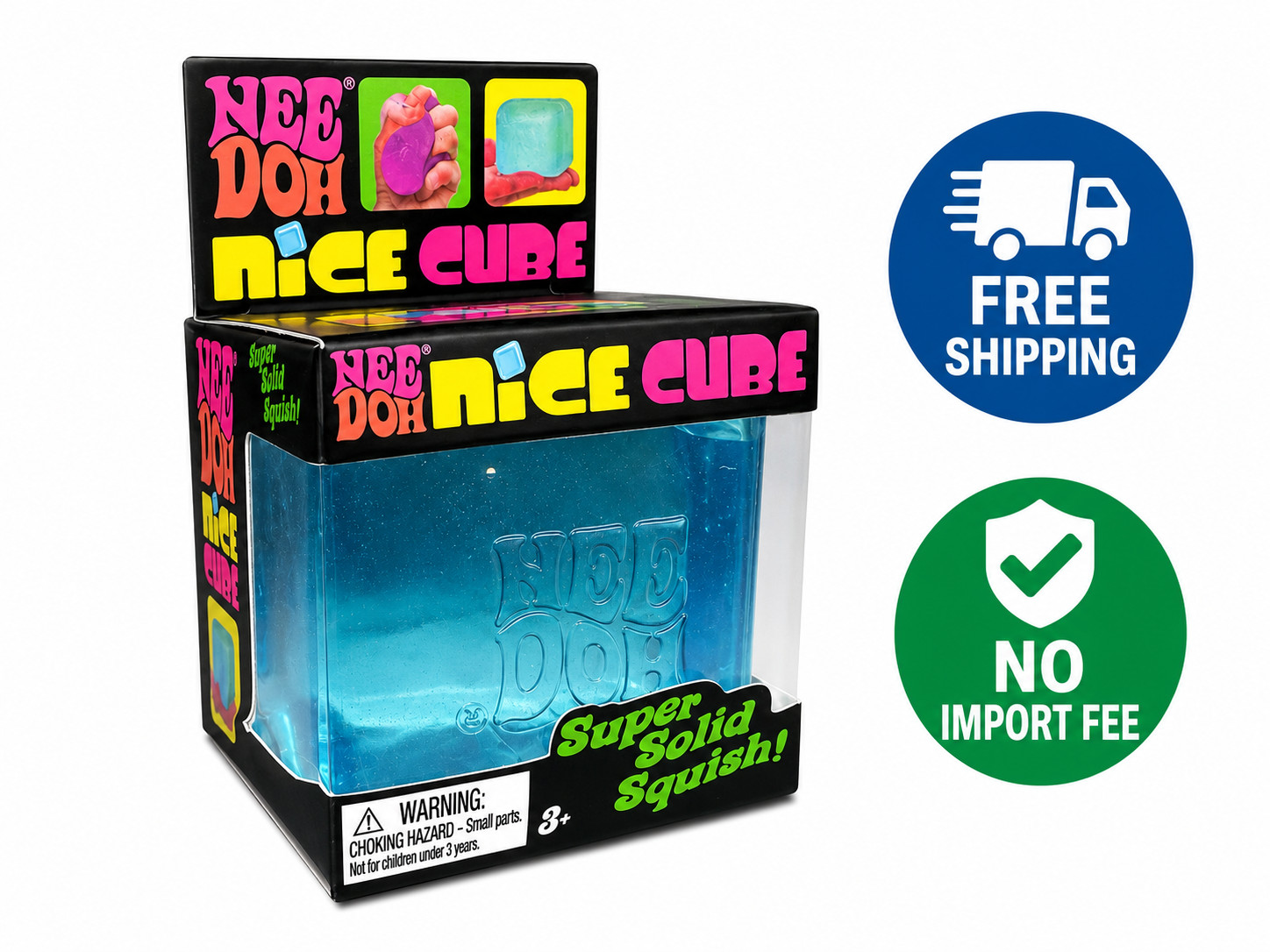 Nee Doh Nice Cube - Super Solid Squish! (Blue) - Brand New-Free Shipping USA