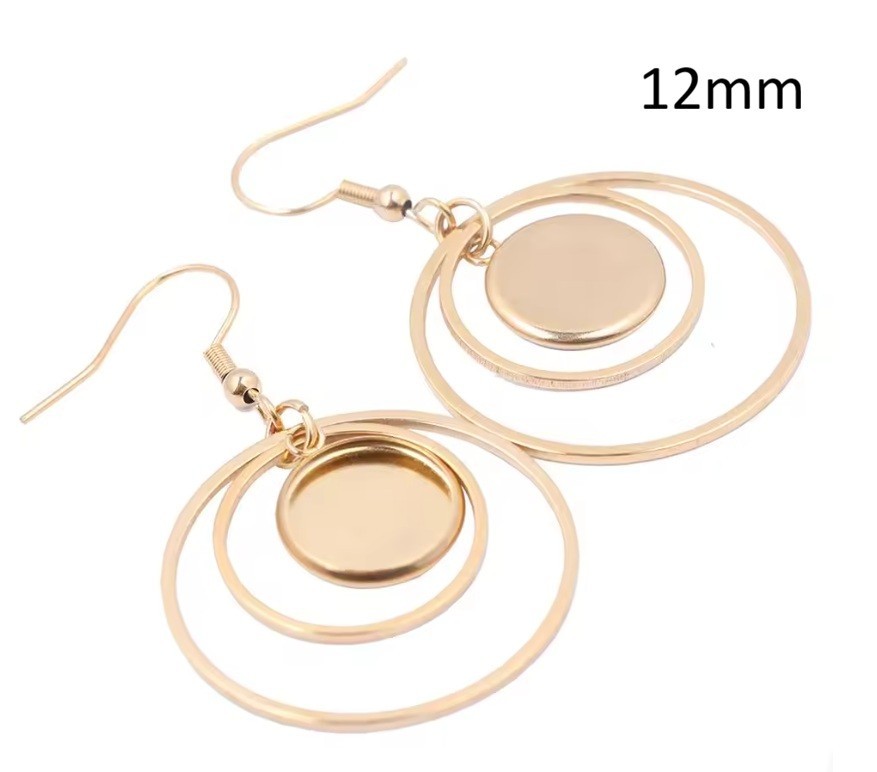 6 pcs 304 Stainless Steel Gold Plated Earring Dangle Bezel Hooks with Rings 12mm