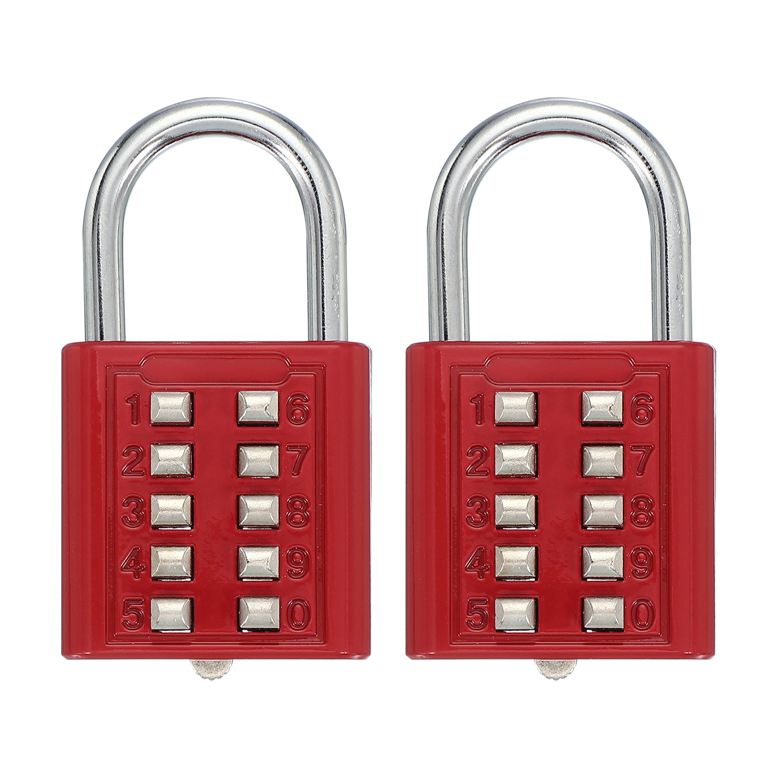 2Pcs Push Button Combination Padlock 10-Digit 5-Position Lock Red