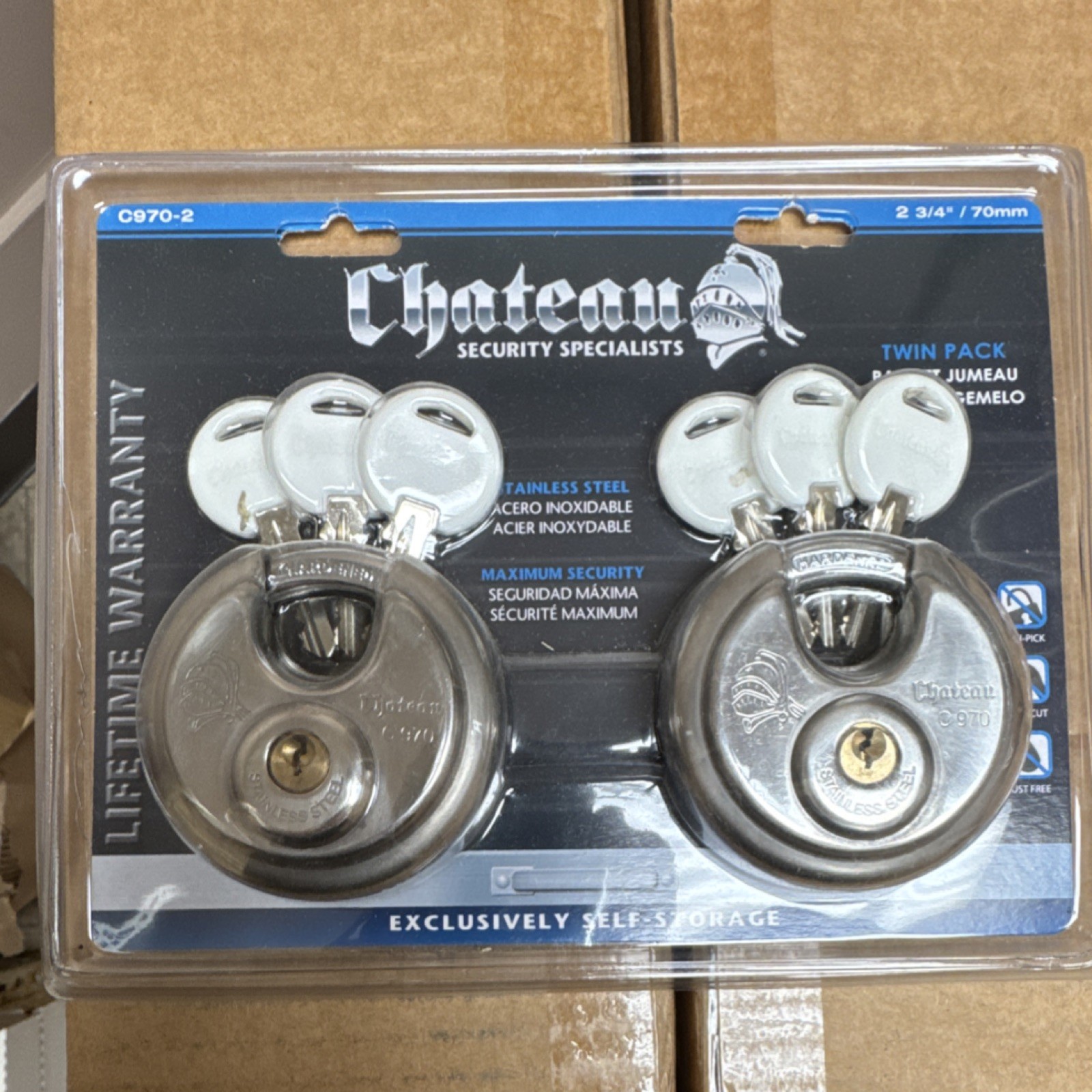 Chateau C970-2 Padlock Stainless Steel Keyed Alike 2-3/4" Twin Pack