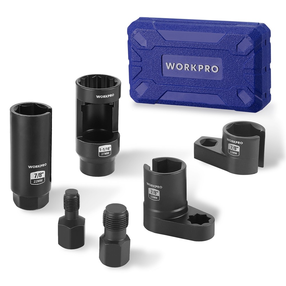 WORKPRO 6x O2 Oxygen Sensor Socket 3/8" 1/2" Dr Removal Tool Thread Chaser Set