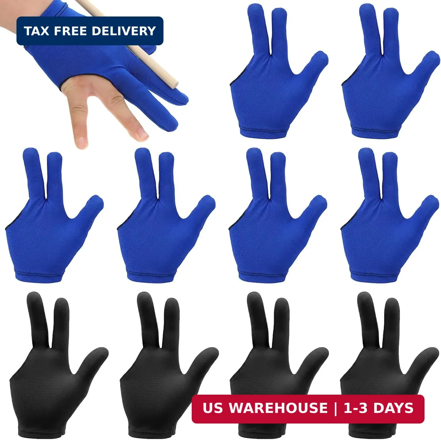 10 Pcs Pool Gloves Left and Right Hand, Universal Billiard Gloves | Three Finger