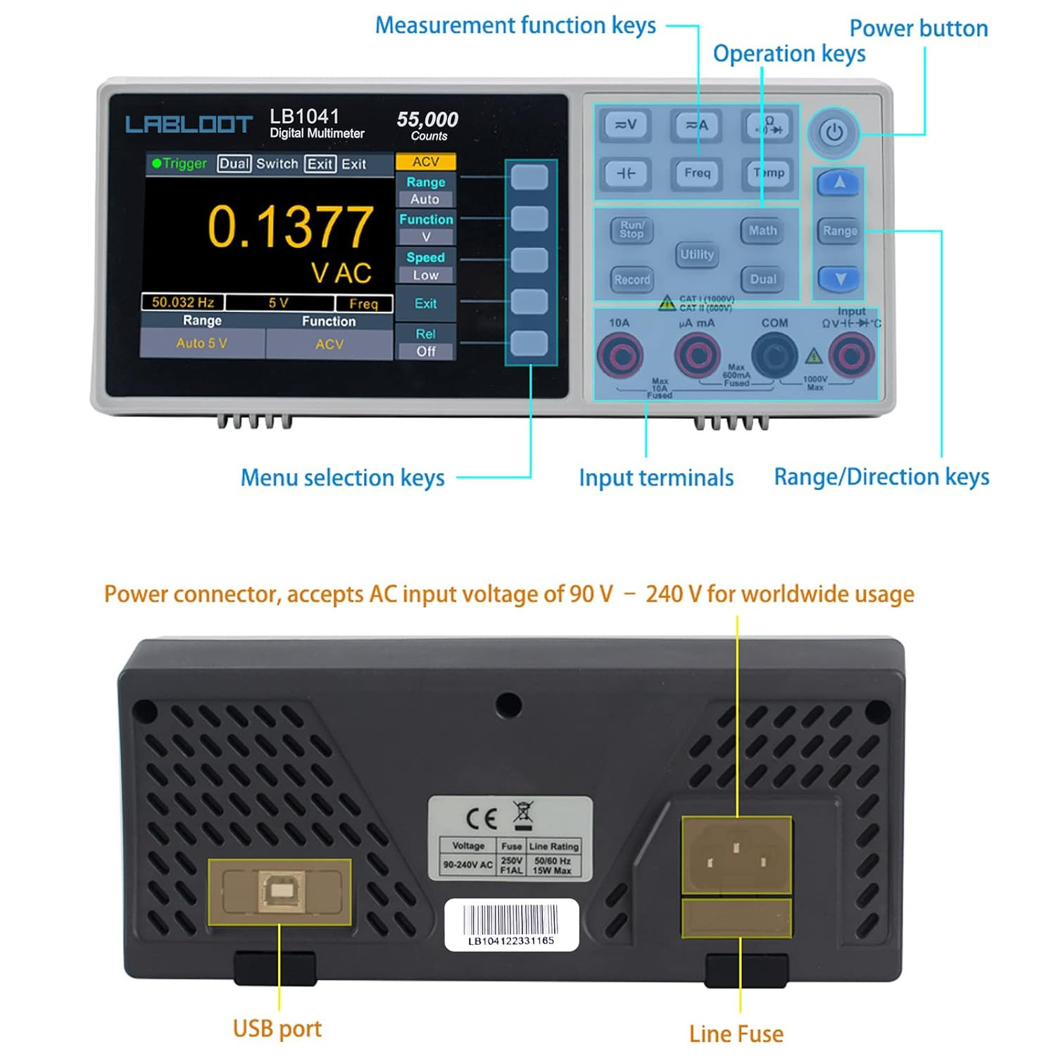Rechargeable True RMS Digital Multimeter with USB Port - Mini Desktop Meter