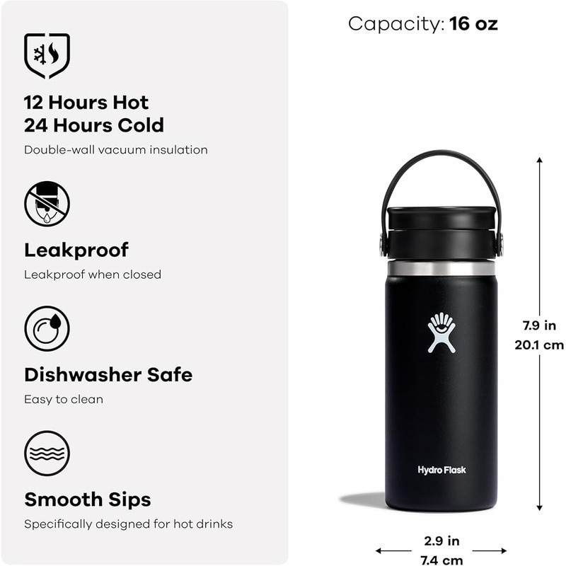 Insulated Water Bottle Hot Cold Drinks Leakproof Flex Sip Lid Dishwasher Safe US