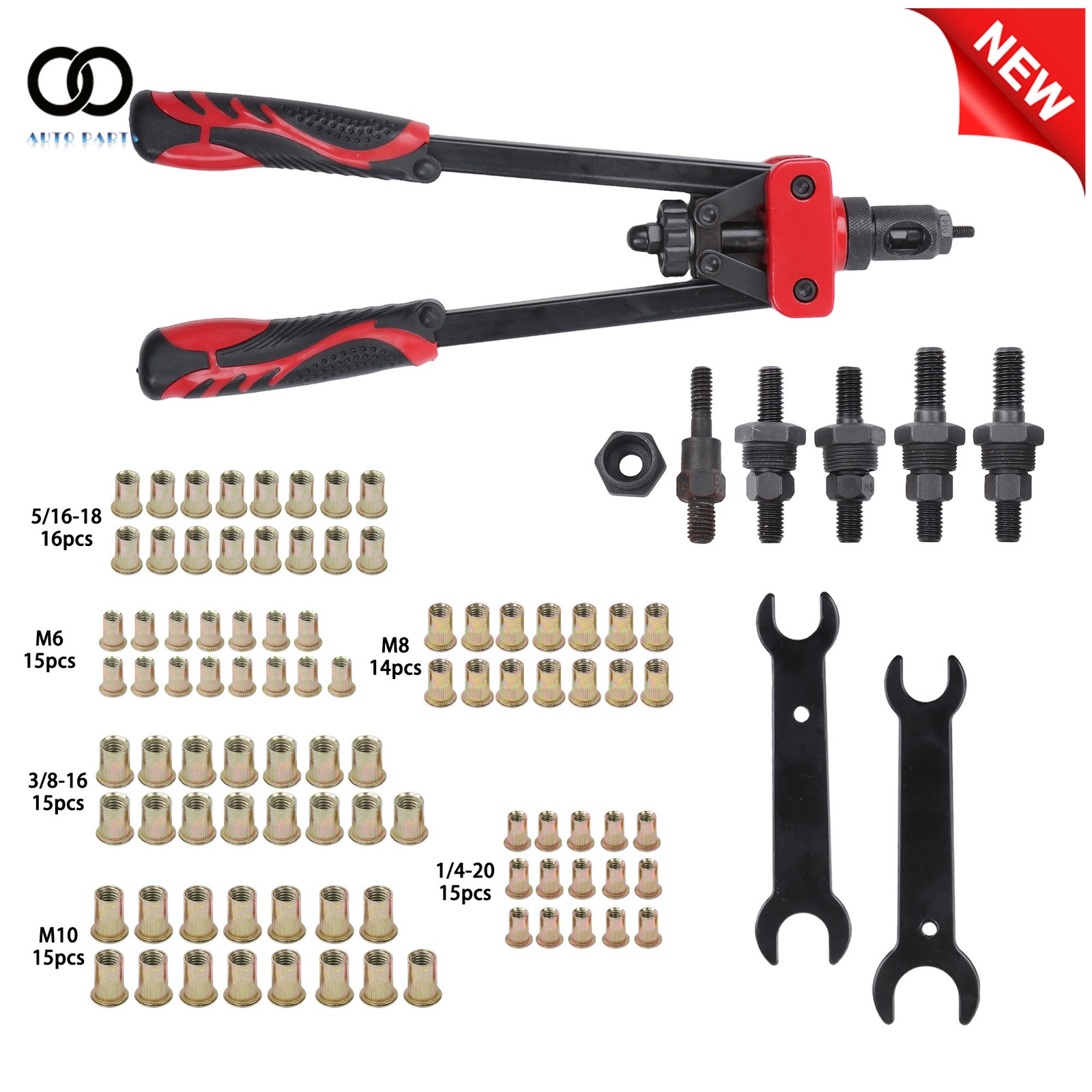 Hand Riveter 14" rivet nut tool with 6 mandrels Total 90Pcs Rivet Nuts W/Box