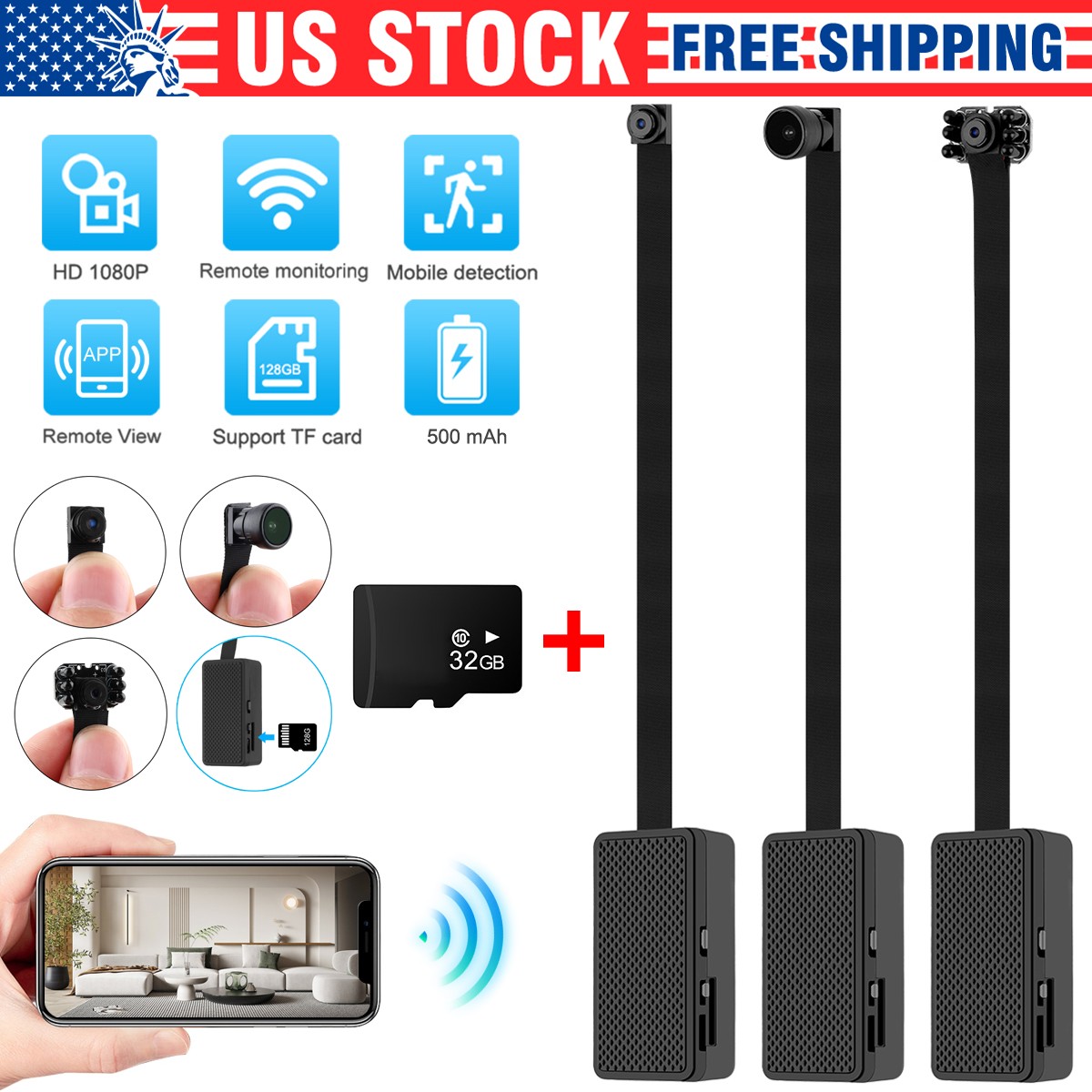 Mini Wireless Wi-Fi HD 1080P Small Pinhole DIY Night Vision Camera DVR Battery