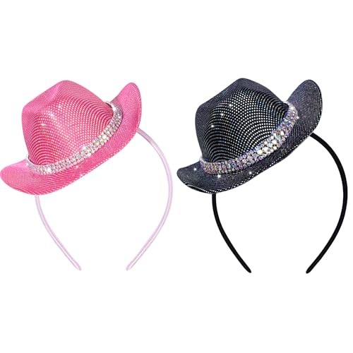 Haakong Mini Cowboy Hats Headband Glitter Pink Small Dark Pink-dot，black-dot