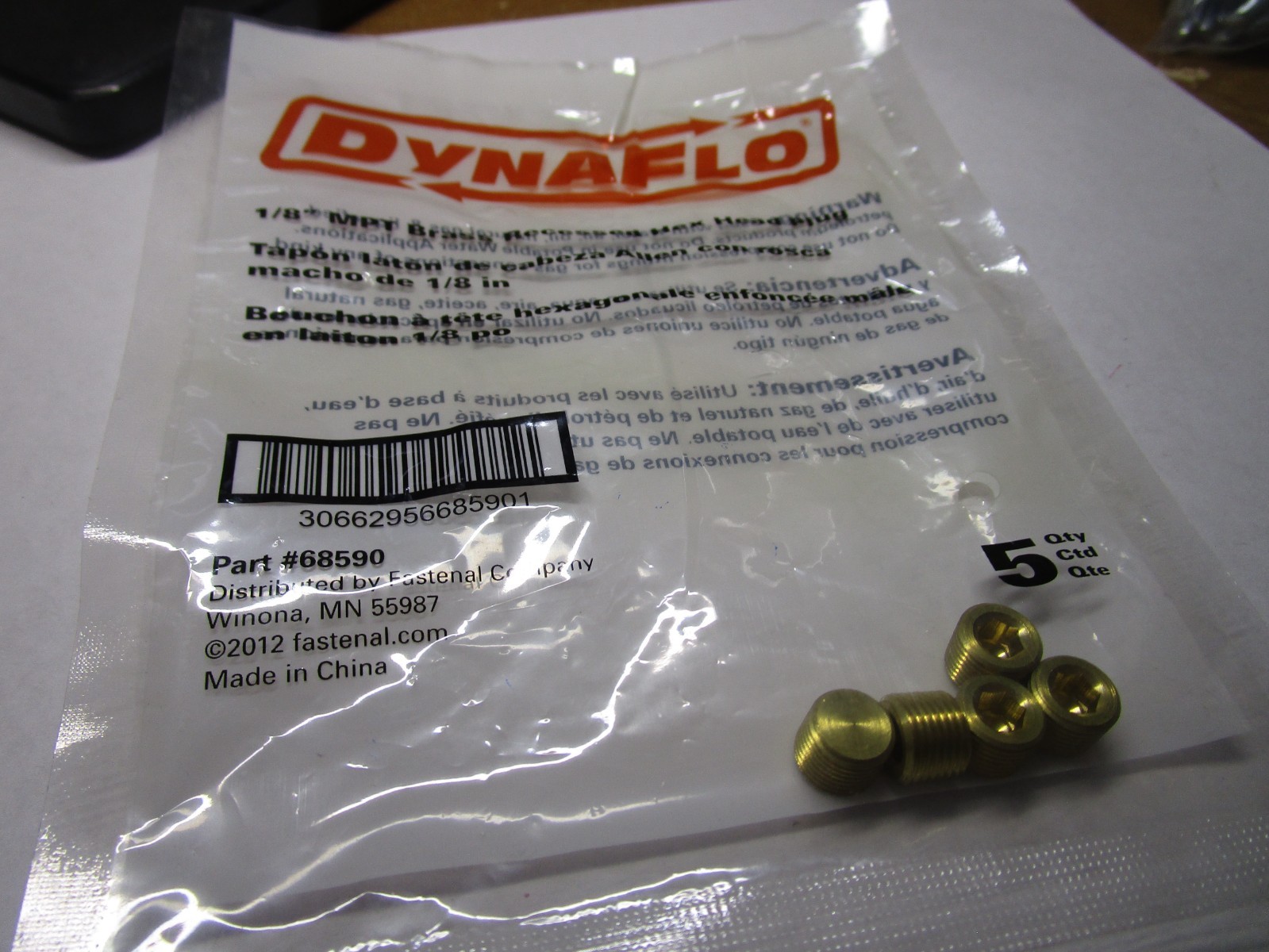 DynaFlo® 1/8" NPT Brass Socket Head Pipe Plug QTY 5