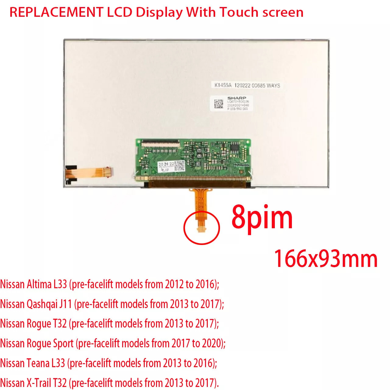 LCD Touch Screen 7'' Fit Nissan Teana L33 pre-facelift models 2013-2016 Radio