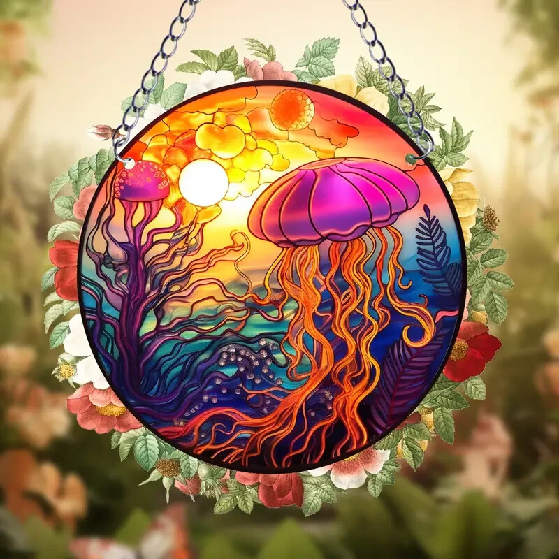Jellyfish Suncatcher Double Sided Round Dyed Acrylic Decor