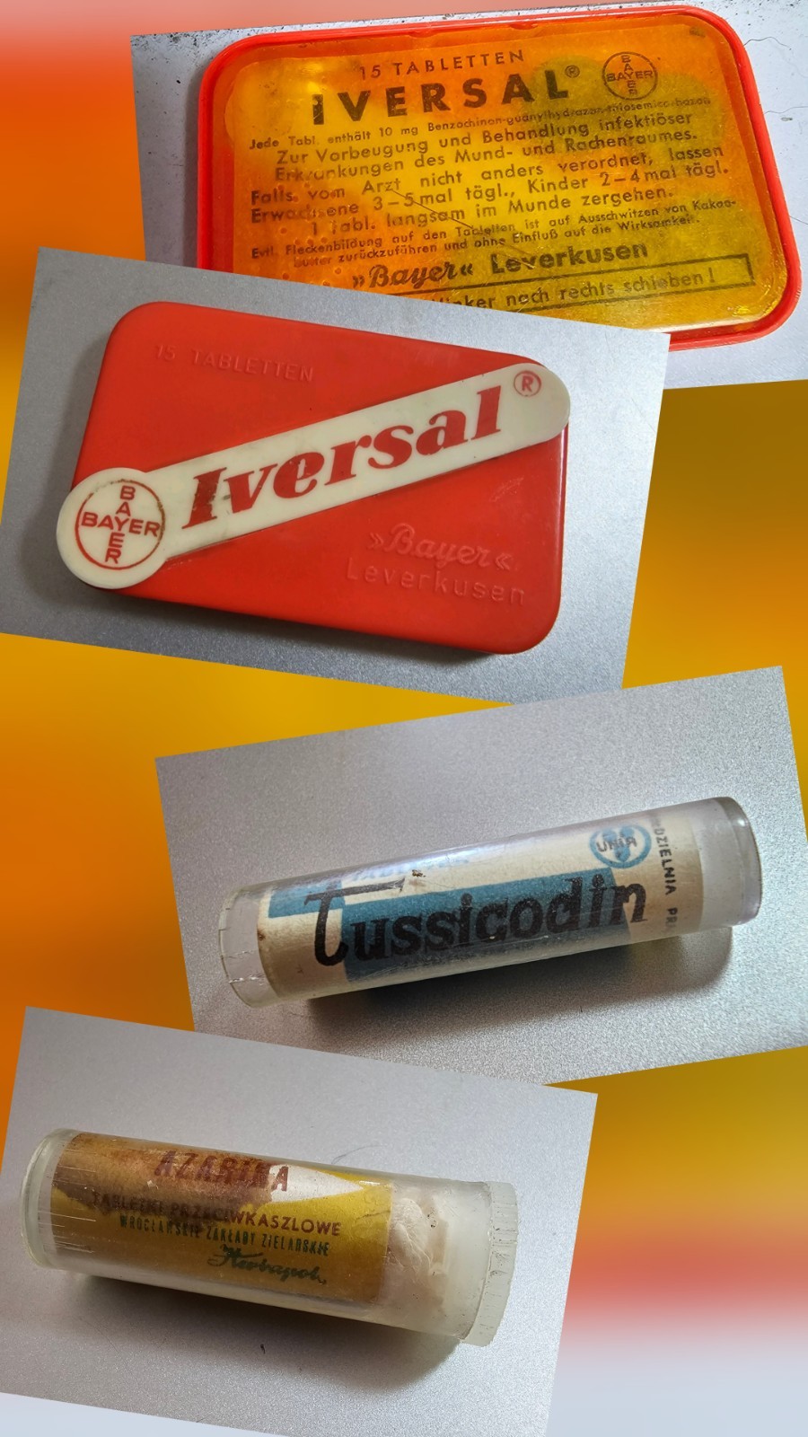 3 Medicine Vtg  Containers Iversal Tussicodin Azarina From Germany & Poland