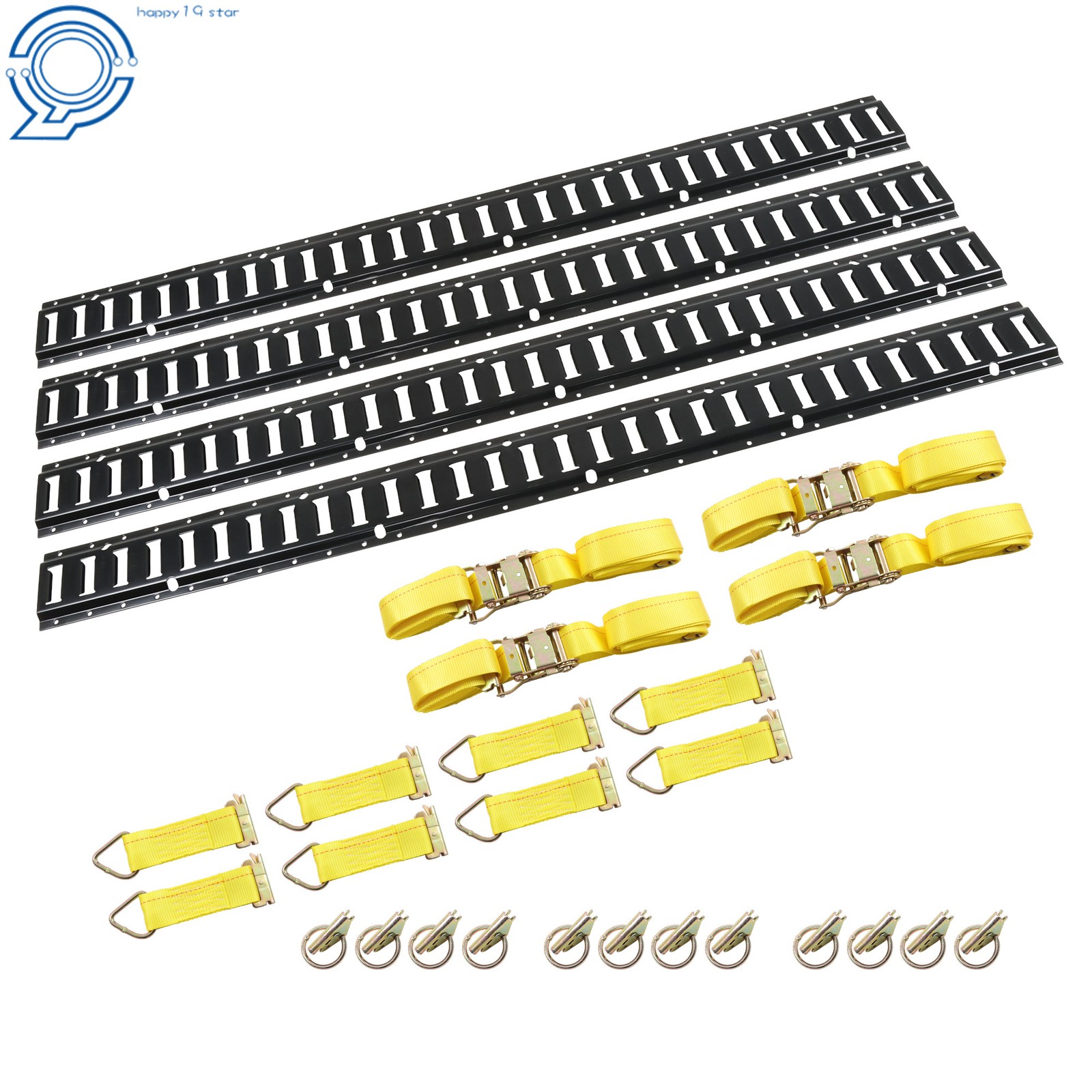Black 4x 5' E Tracks Rails 12x O-Rings 8x D-Rings 4×12‘ Ratchet Straps