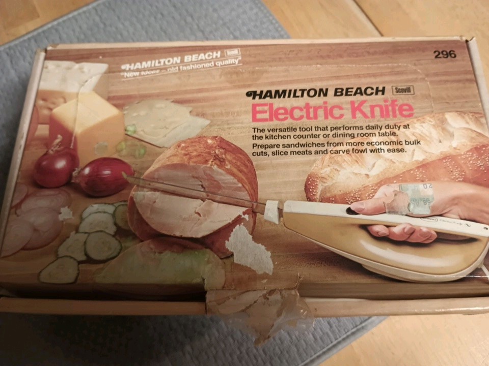 Vintage Hamilton Beach Scovill 296 Electric Carving Knife In Original Box (70's)