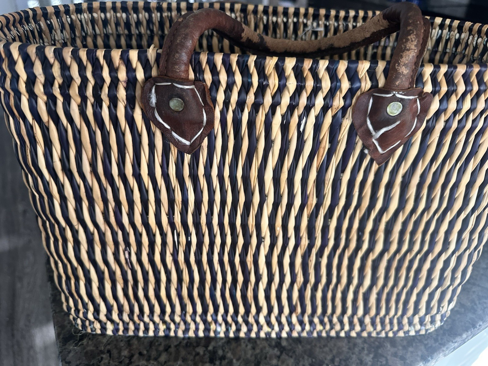 Woven Handcrafted Tote Basket with Leather Handles