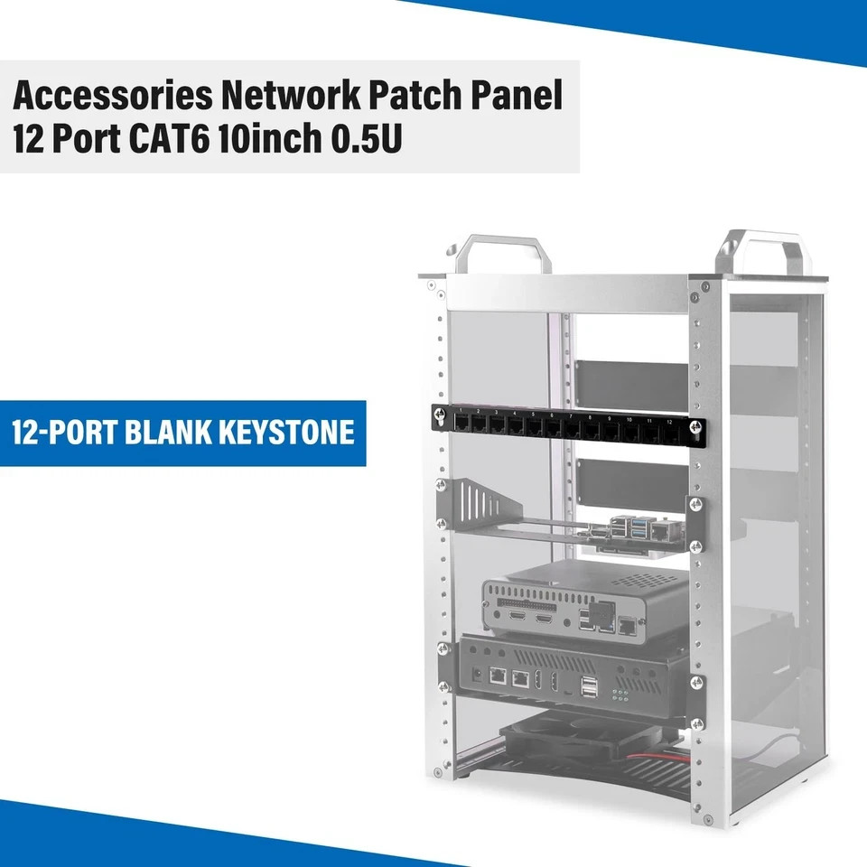 12-Port 0.5U CAT6 Network Patch Panel for 10 inch Server Rack RackMate T1