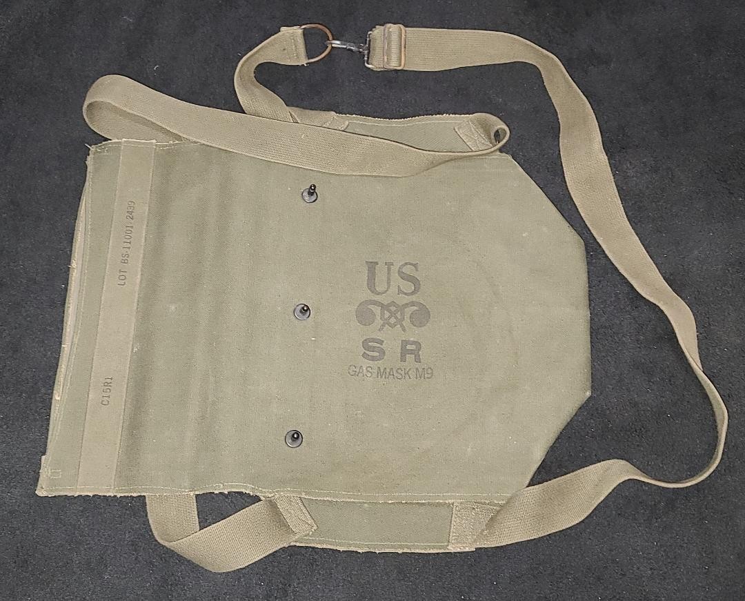 Vintage US Army Green Canvas Gas Mask Bag M9 MR Military w/ Strap S R