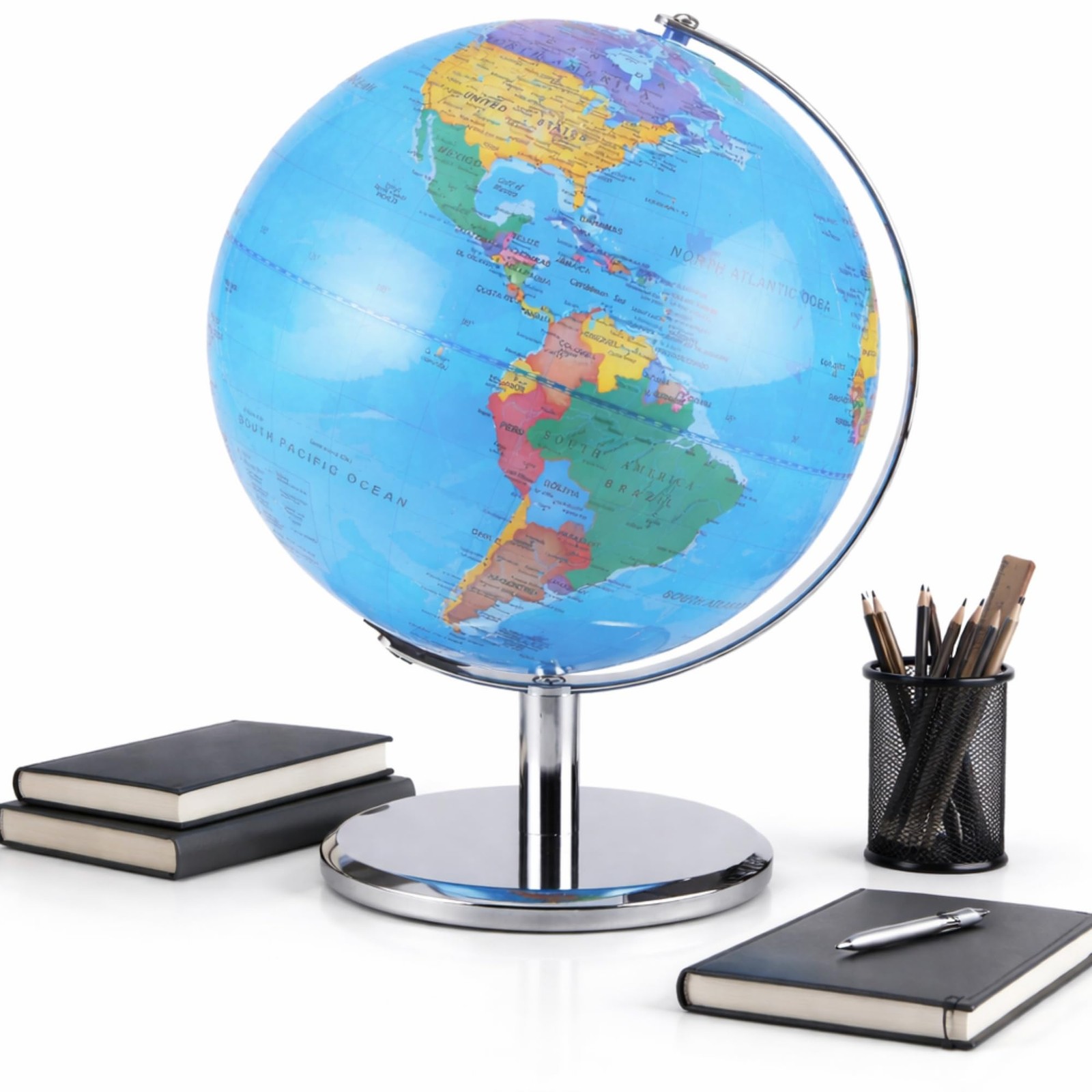 LED Illuminated World Globe with Chrome Rotating Stand – Desk Display Globe w...