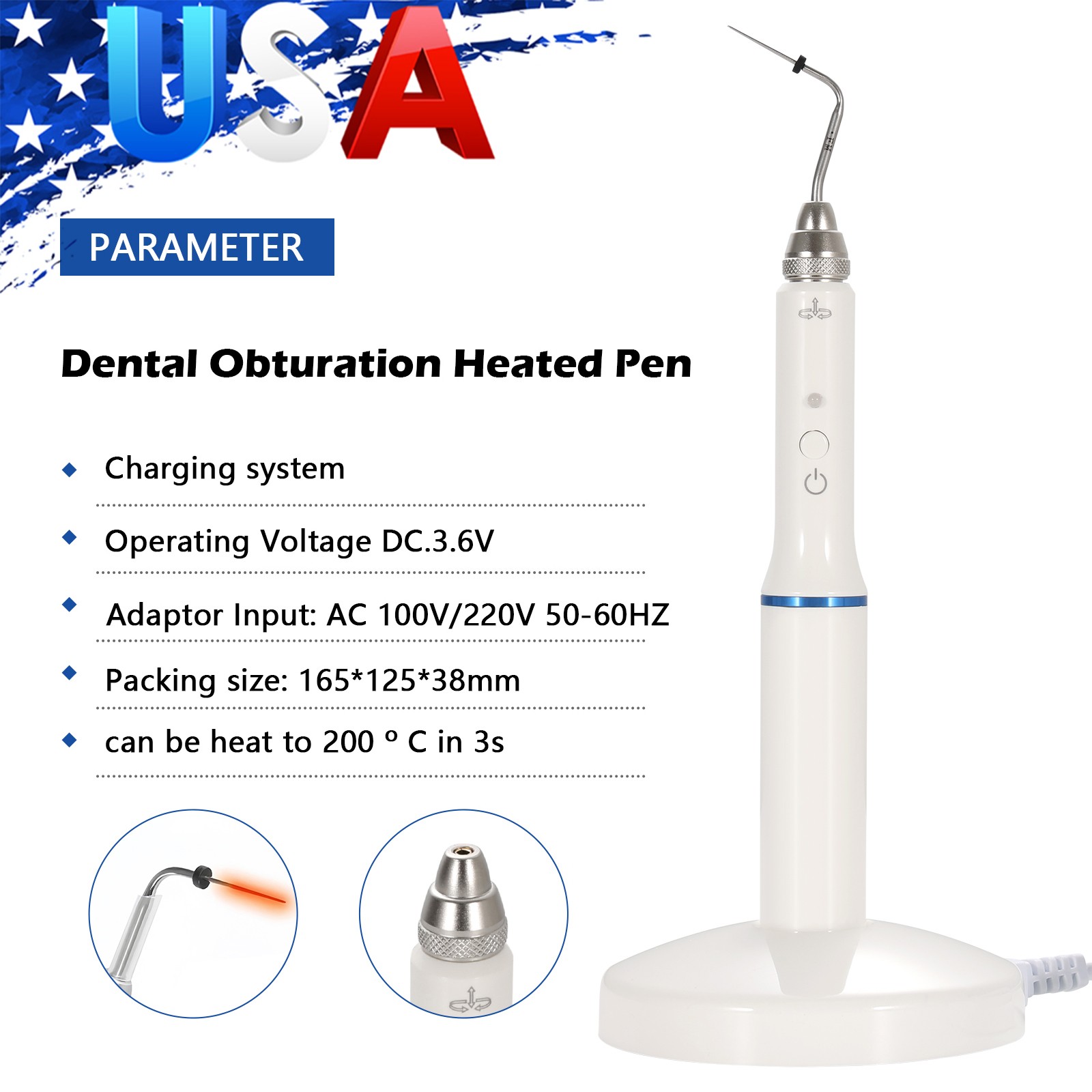 Dental Obturation Pen ENDO Heated System+Gutta Percha Points /Teeth Gum Gutter