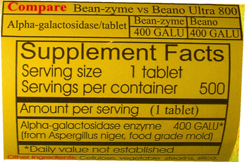 Beano -Bean-zyme 500 count is generic Beano Extra Strength for less $ than Beano