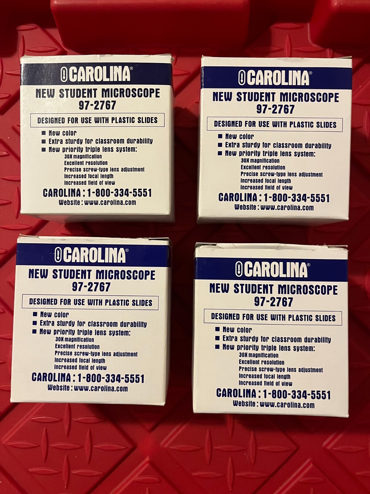 Lot of 4 Carolina New Student Microscope 30x Magnification Triple Lens’s System