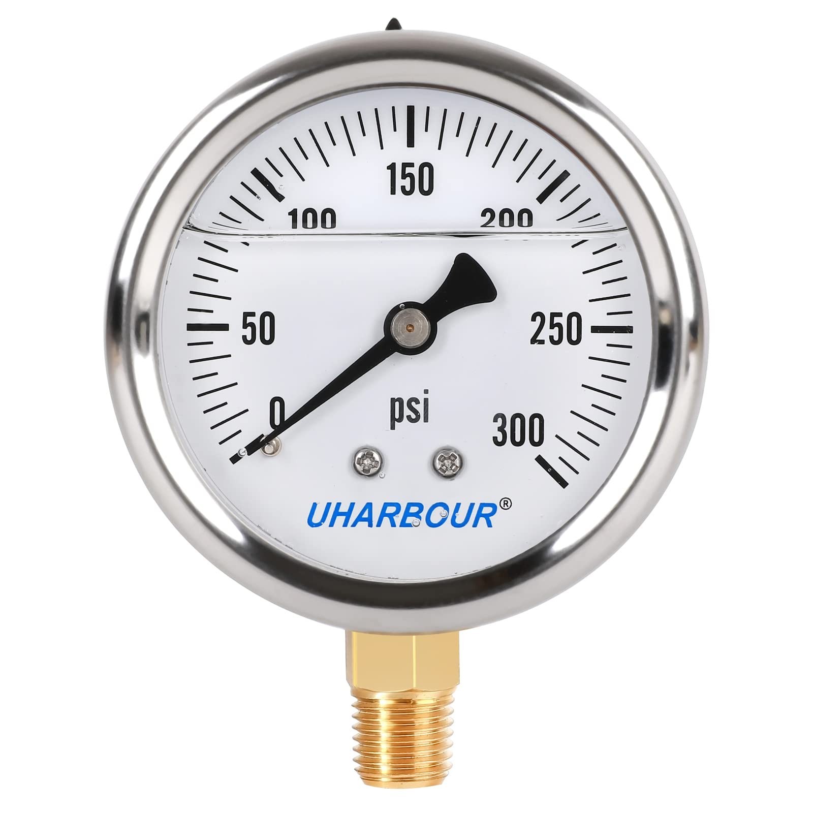Glycerin Filled Pressure Gauge with 304 Stainless Steel Case, 2.5" Dial Size,...
