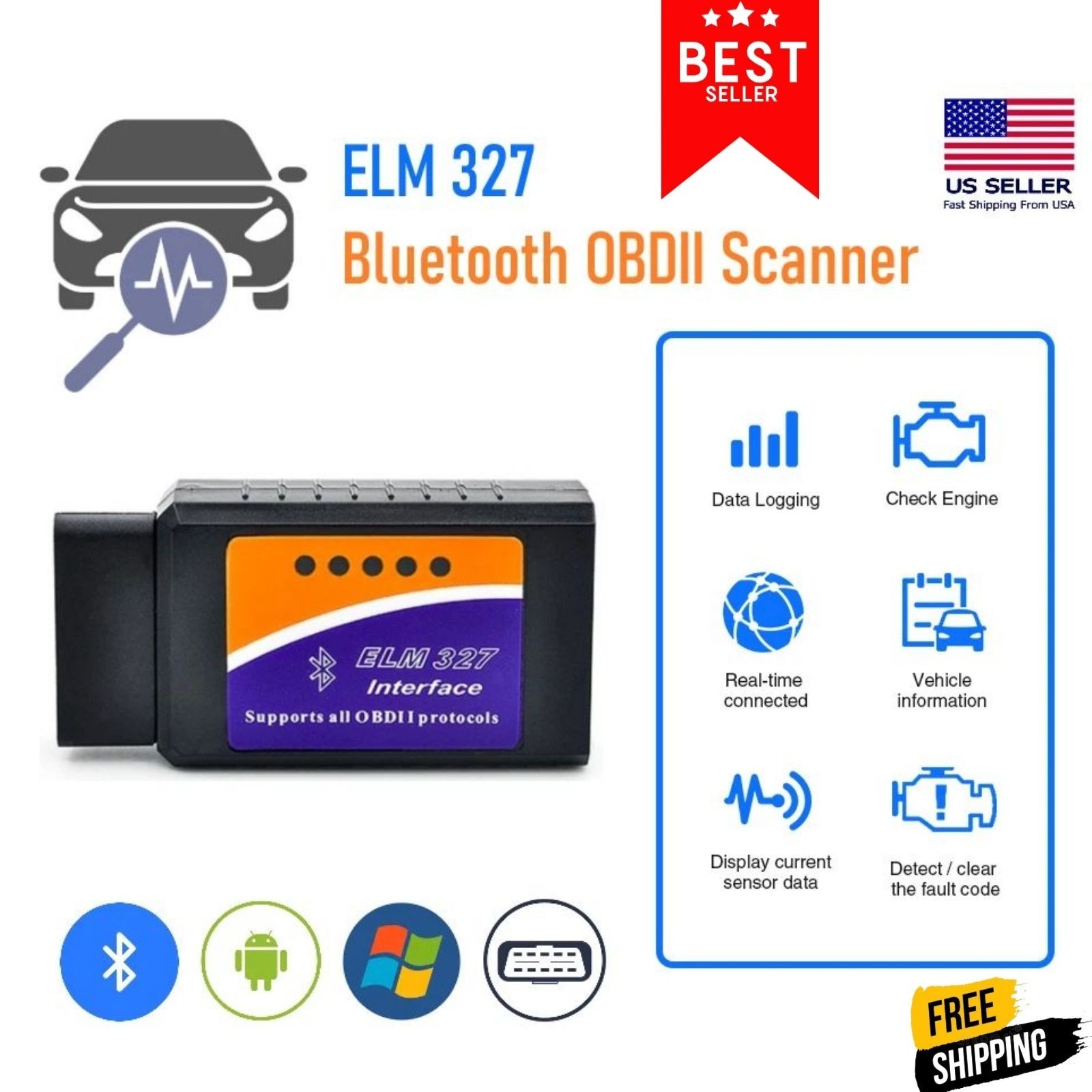 Bluetooth OBD2 OBDII Car Diagnostic Scanner Auto Fault Code Reader Tool ELM327