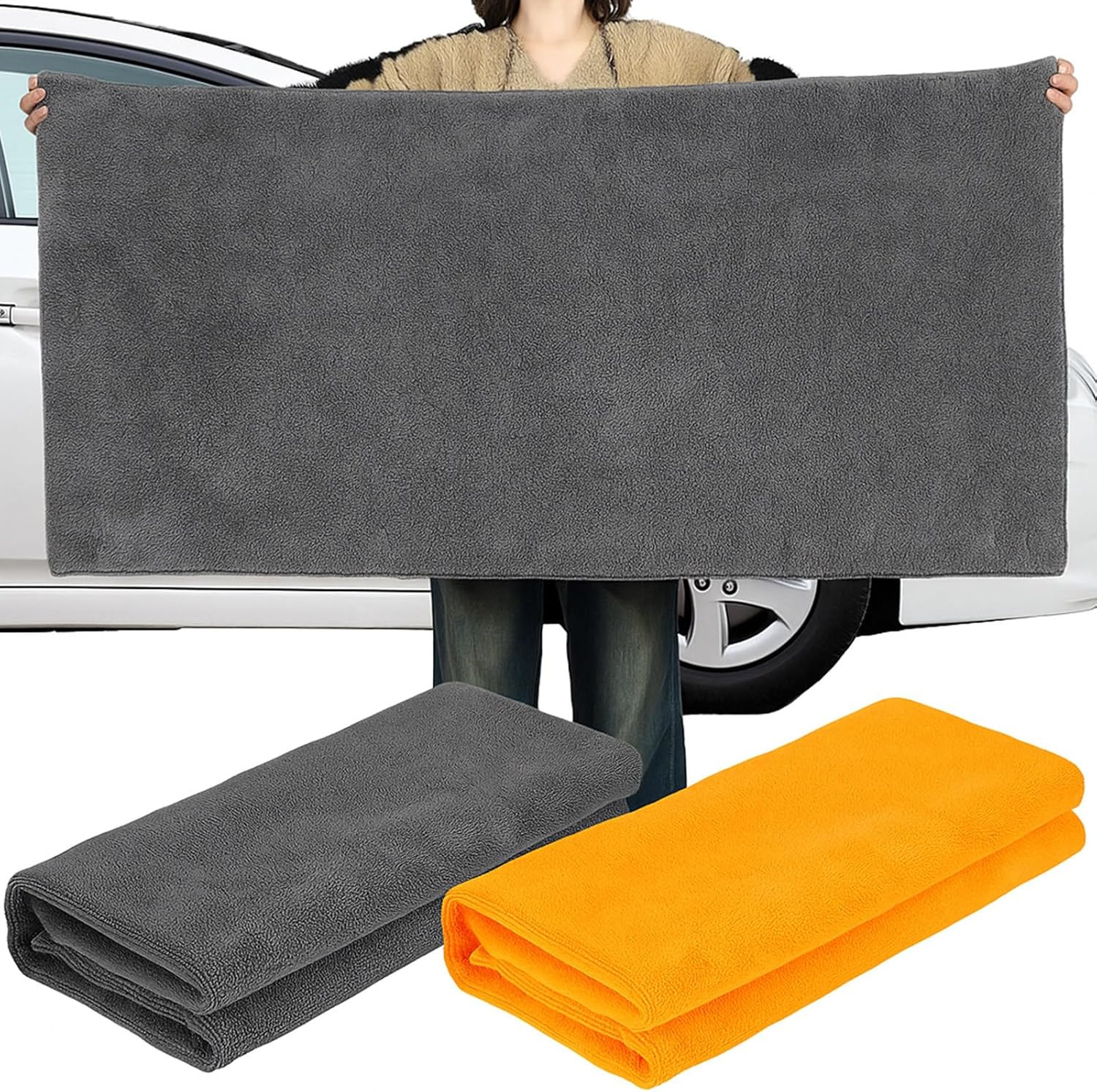 2 Pcs Giant Car Drying Towel 55'' X 28'' Microfiber Towels Great Thick Soft Plus