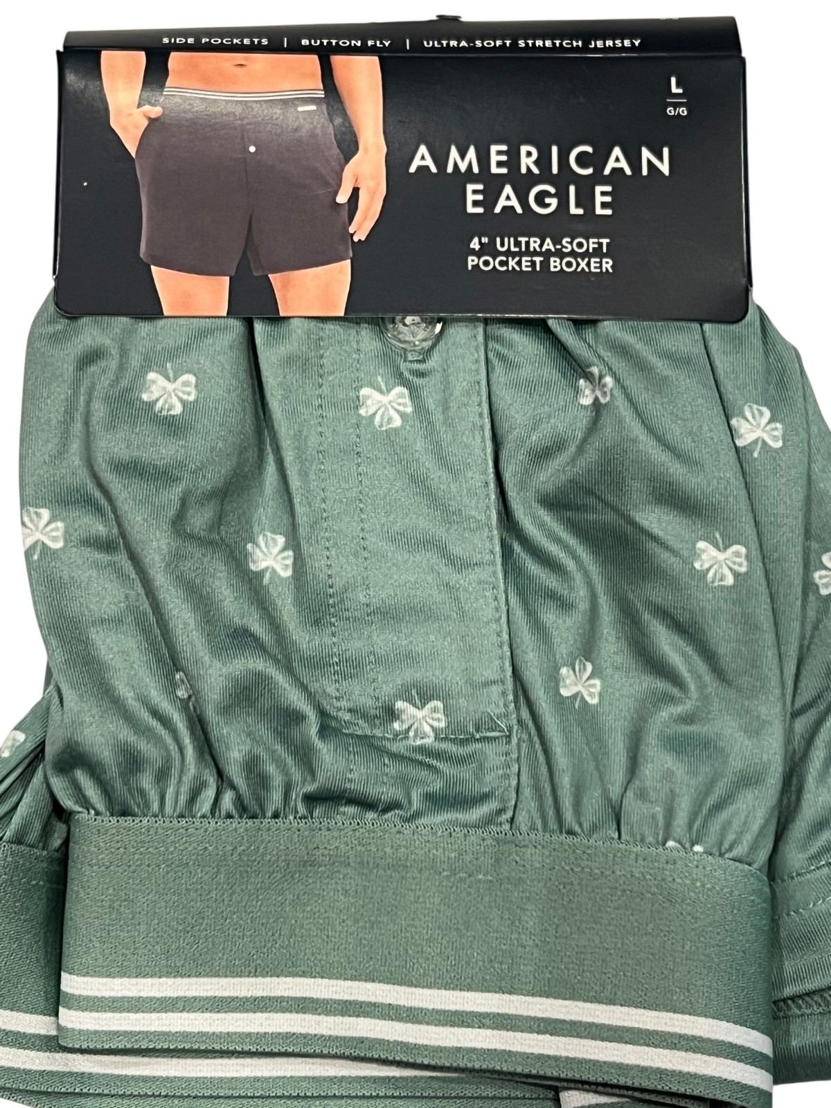 NWT AMERICAN EAGLE 4" Ultra Soft Pocket Boxer Sz XS-S-L-XL Green Shamrocks #27