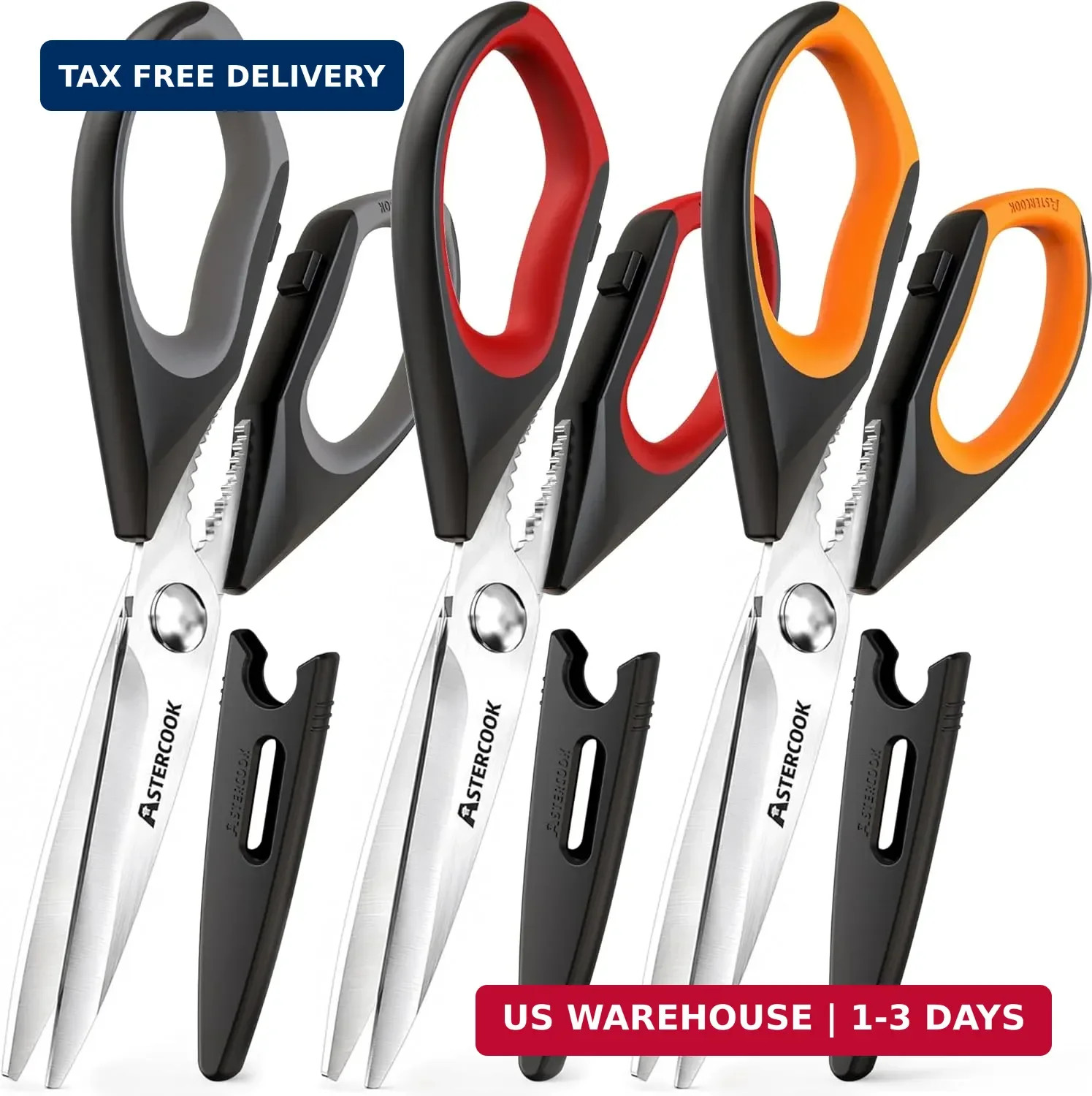 Astercook Kitchen Scissors 3 Pack, Heavy Duty All Purpose Kitchen Shears for Foo