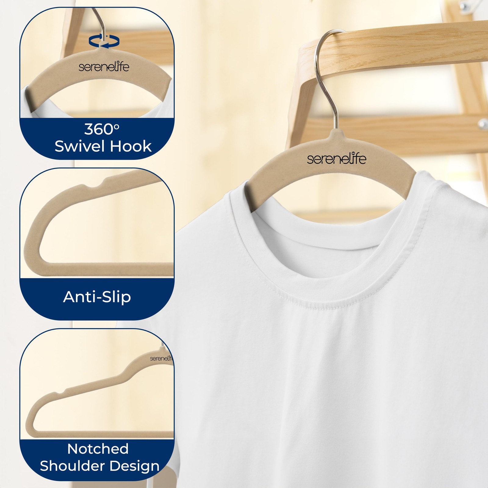 SereneLife 30 Pack Velvet Hangers (Ivory)