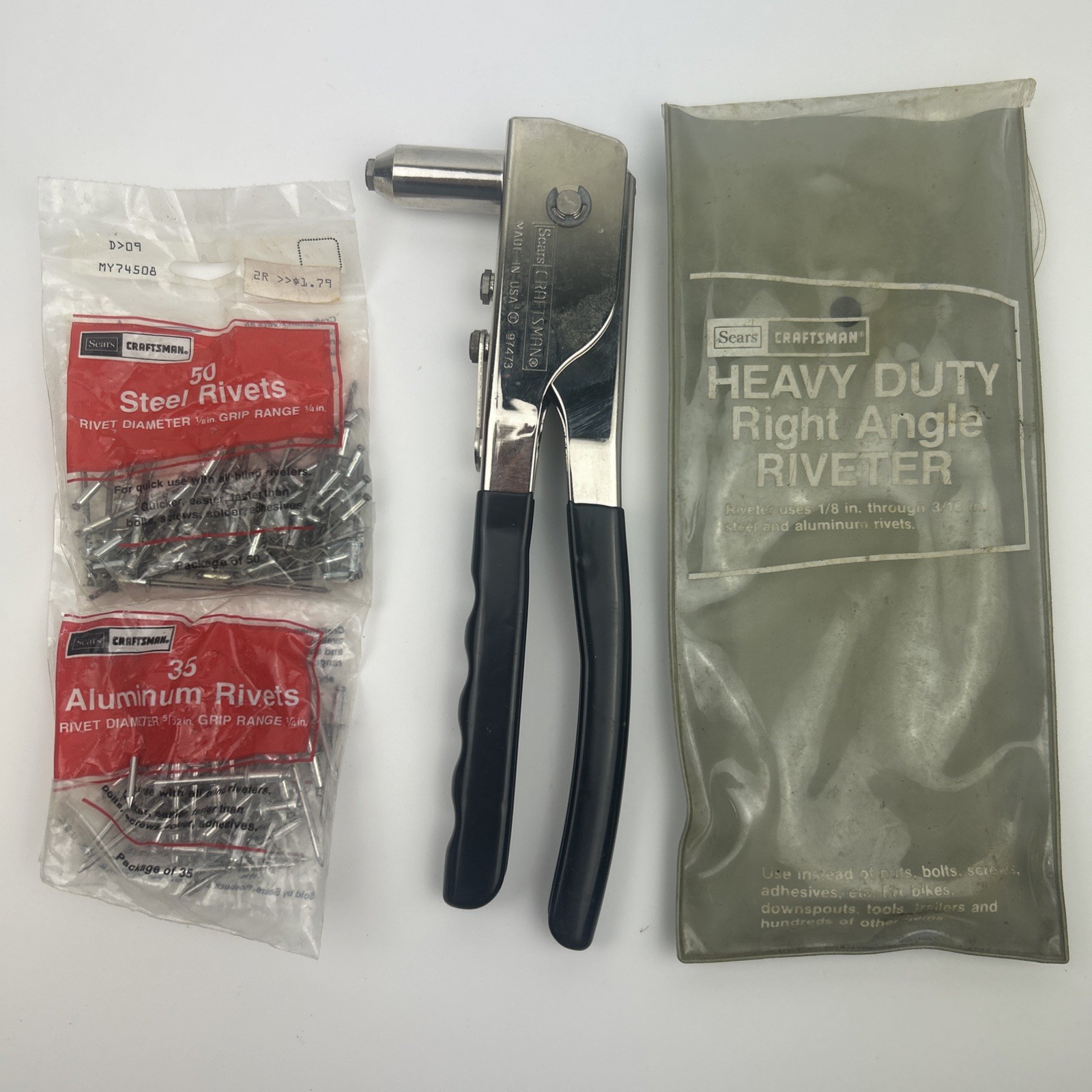 Vintage Sears Craftsman Heavy Duty Right Angle Riveter Pop Rivet Tool 97473 USA