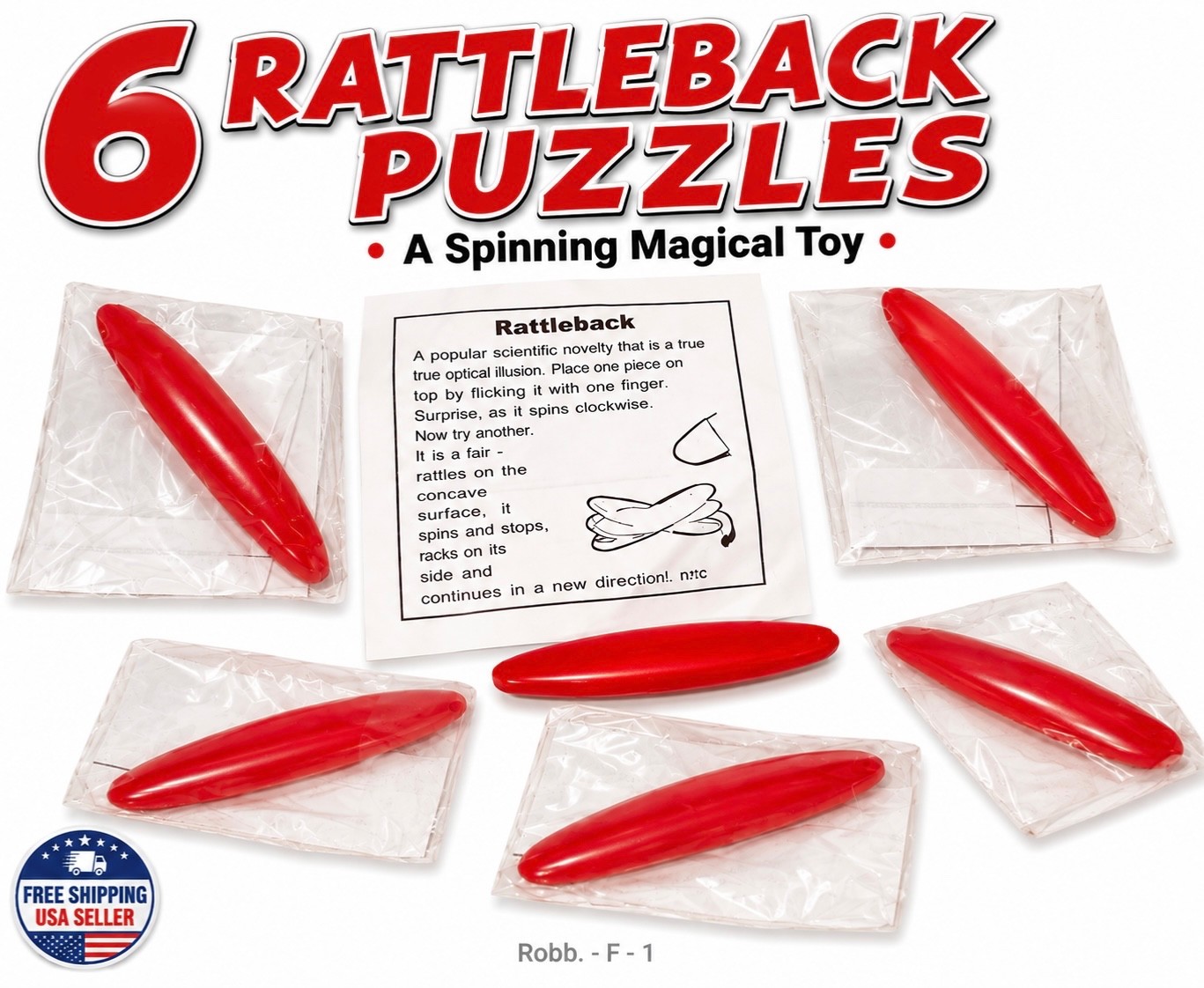 6 Set RATTLEBACK Spinning Magic Trick Toy Spins Reverses Science Illusion Puzzle