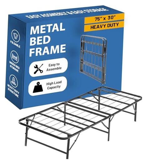 , 14-Inch Foldable Metal Platform Bed Frame with Tool Free 75" x 30" Black