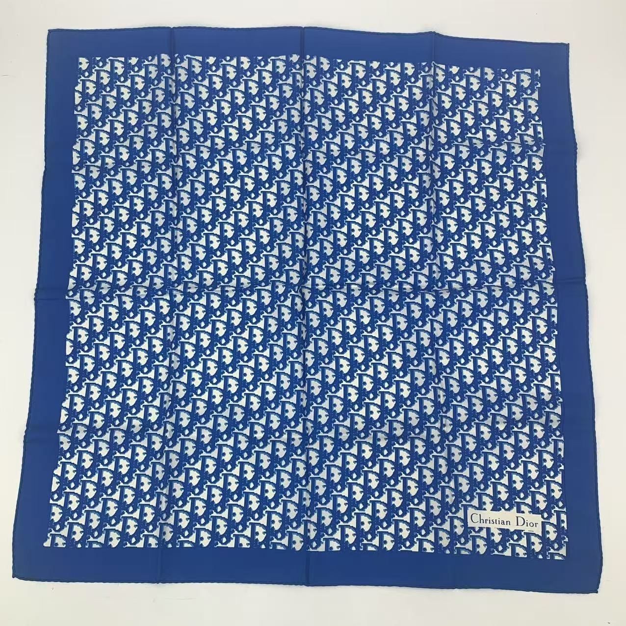 Authentic Dior Silk Scarf Trotter Pattern Blue 80cmx80cm Woman Used Vintage