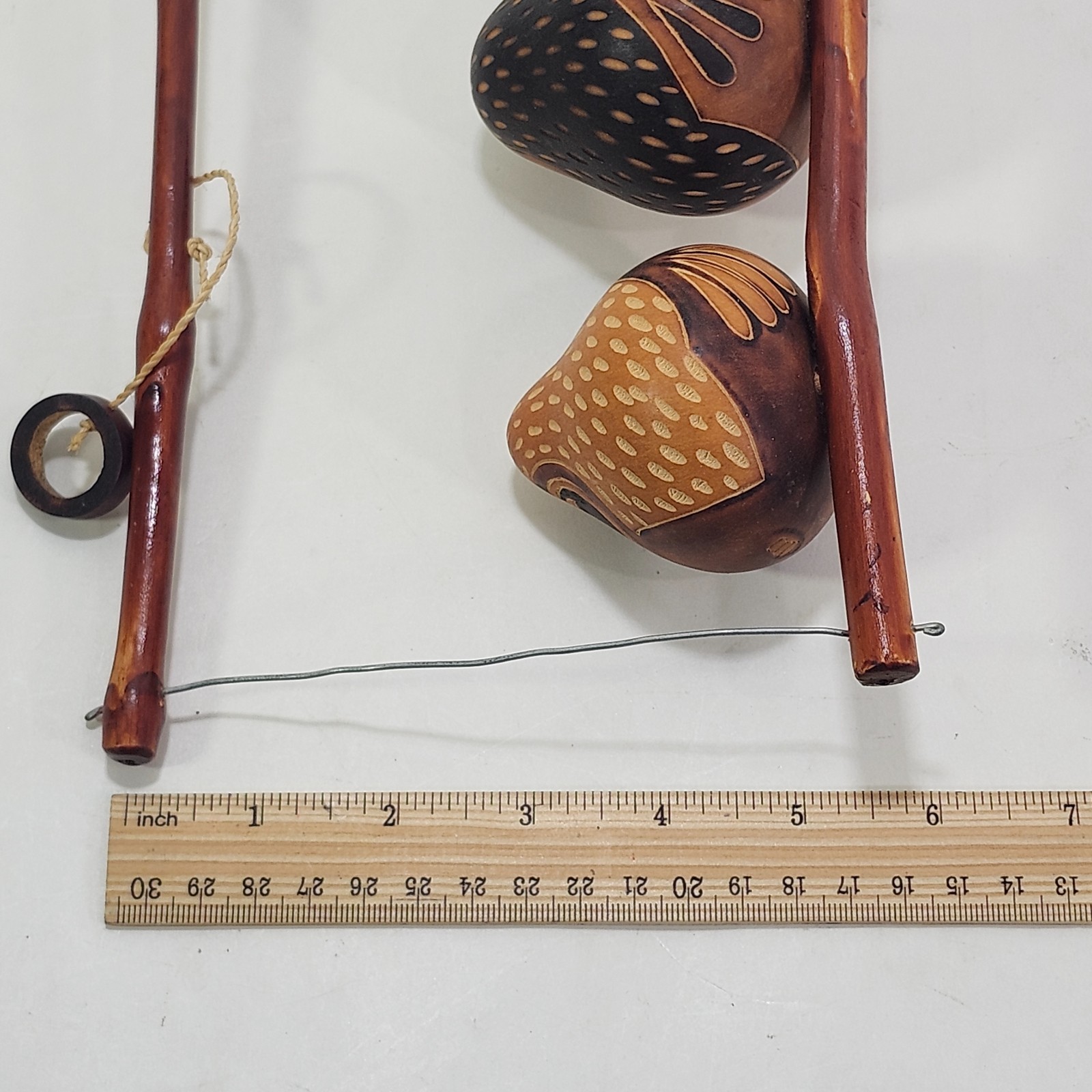 Peruvian Gourd Art Two Perched Owls Birds on Branch Hanging Decor Lucuma Peru