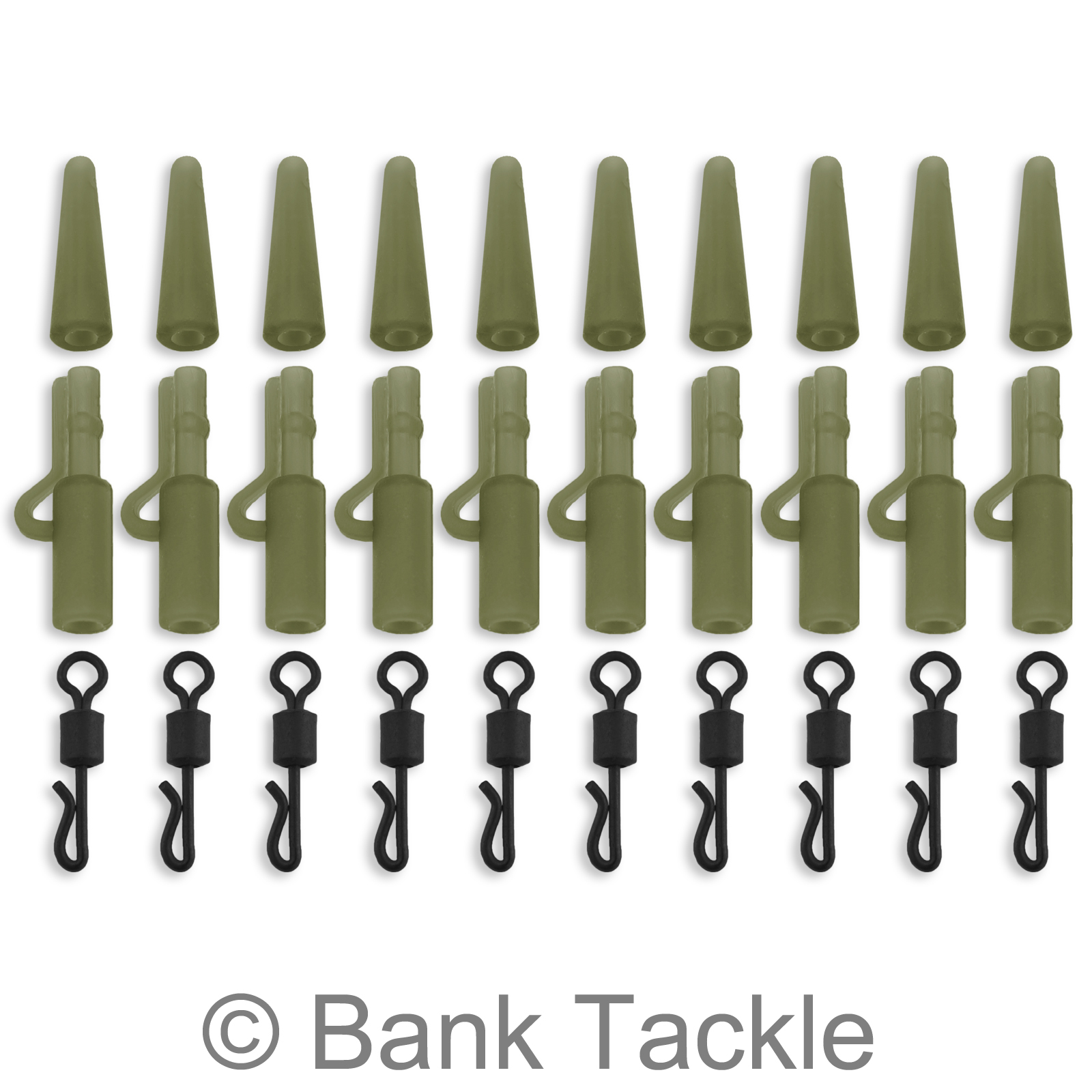 Quick Change Lead Clip Set Carp Tackle 30 Piece Trans Green Size 8 Swivels (AQ4)
