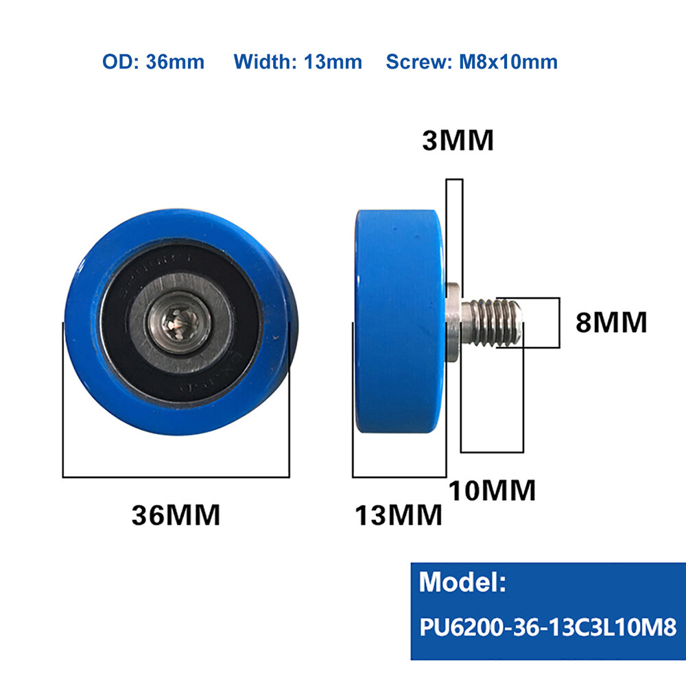 M8 Male Threaded Screw Bearing Guide Wheel Flat Roller PU Polyurethane Pulley