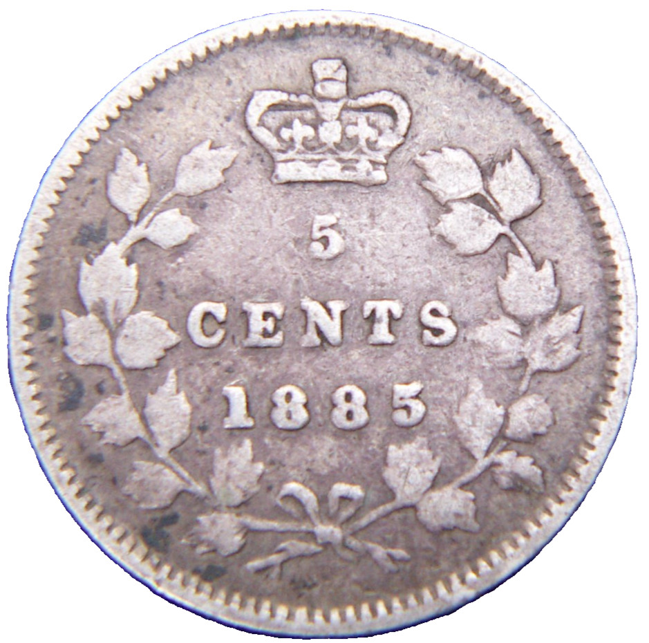 1885 CANADA 5 CENT SCARCE SILVER COIN