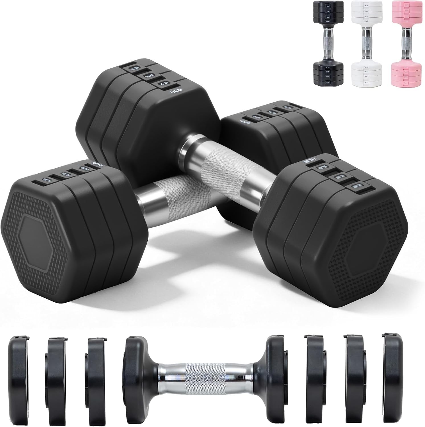 Adjustable Dumbbell Set of 2 Total 20 Lbs 4-in-1 Each 4lb 6lb 8lb 10lb