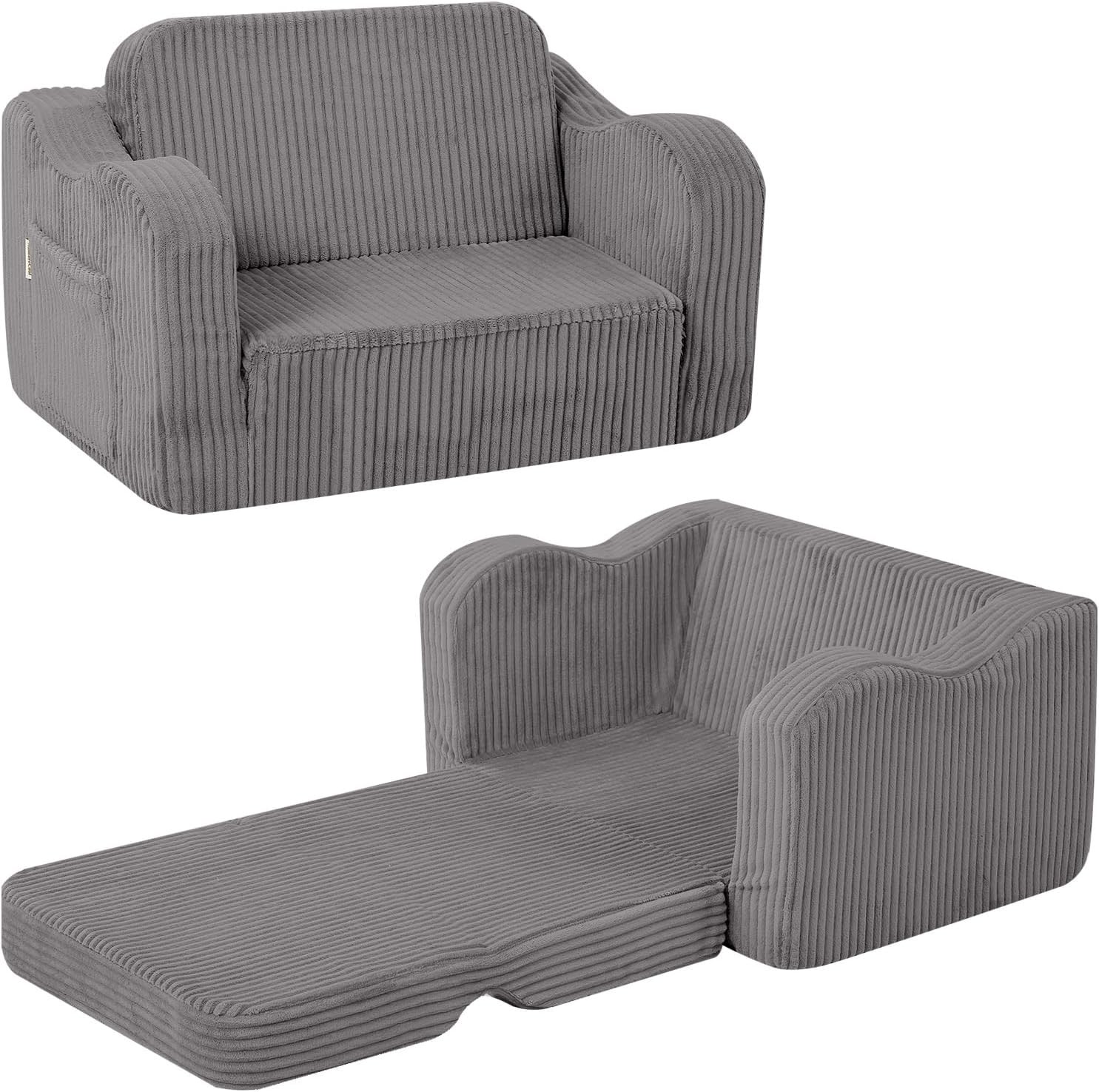 Toddler Couch Fold Out – 2-in-1 Convertible Kids Sofa Bed W/ Soft Corduroy Cover