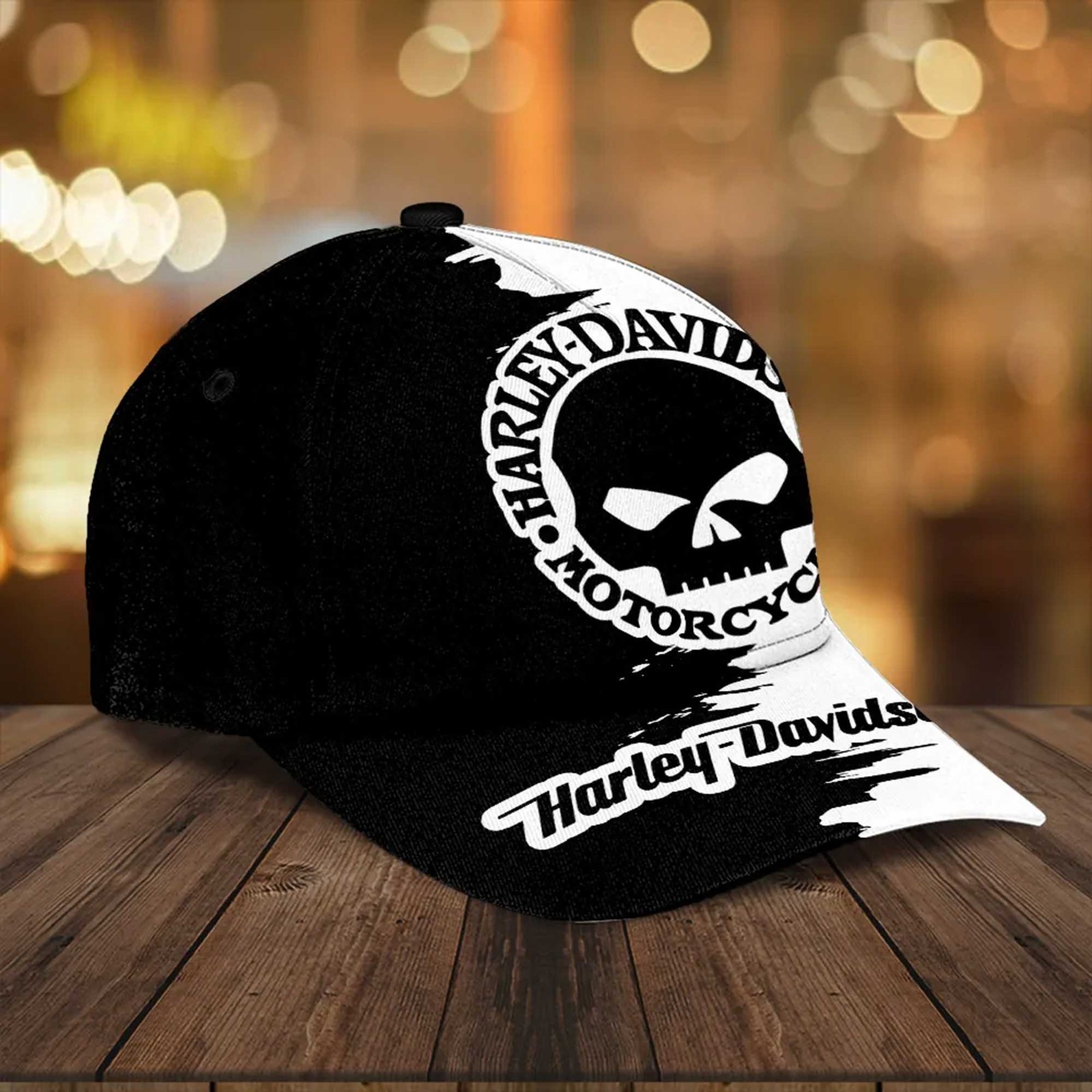 Harley-Davidson Willie G Skull Cap Black White Half Half Biker Riding Hat