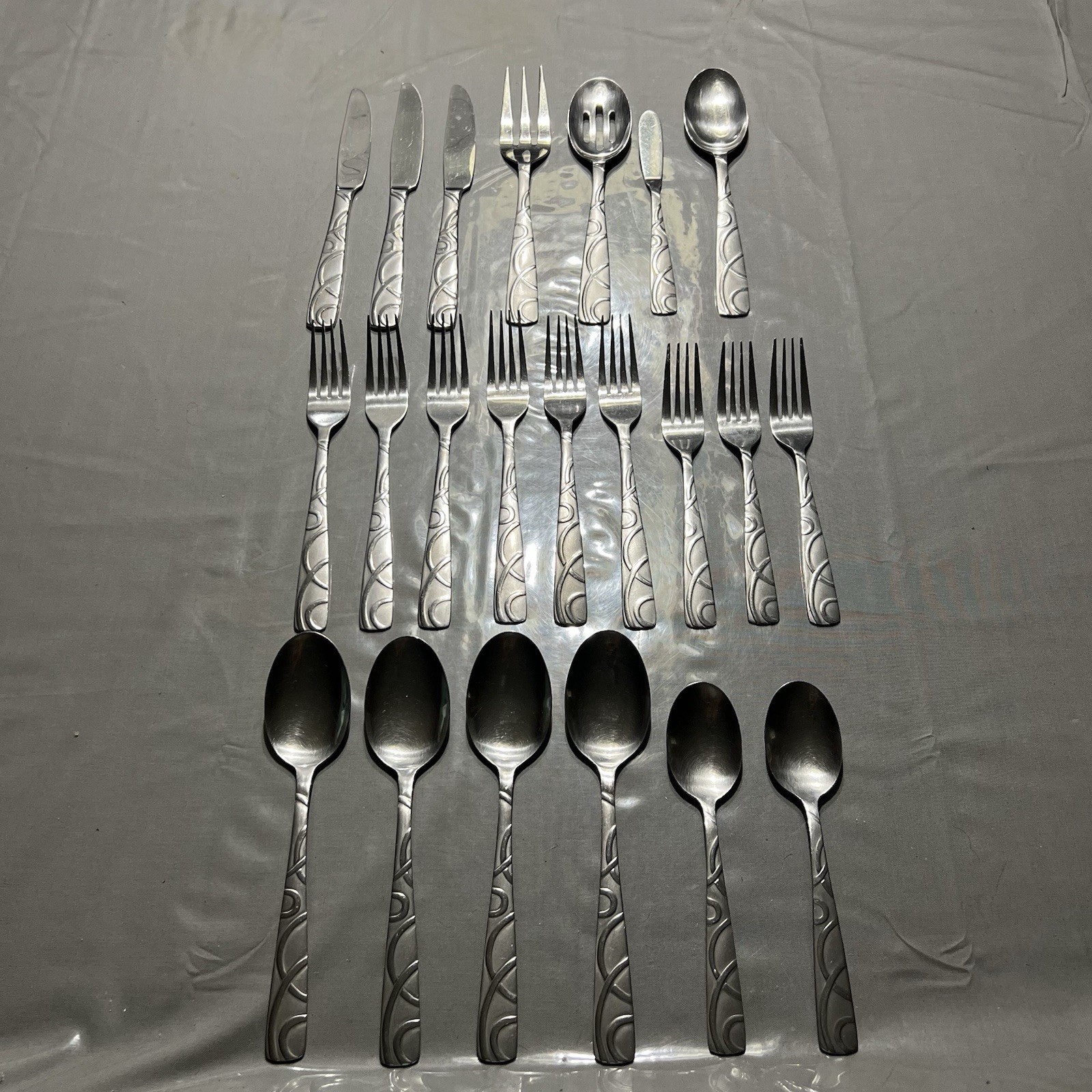 Lot Of 22 Pieces CONQUEST Cambridge Stainless Forks Knives Spoons Serving