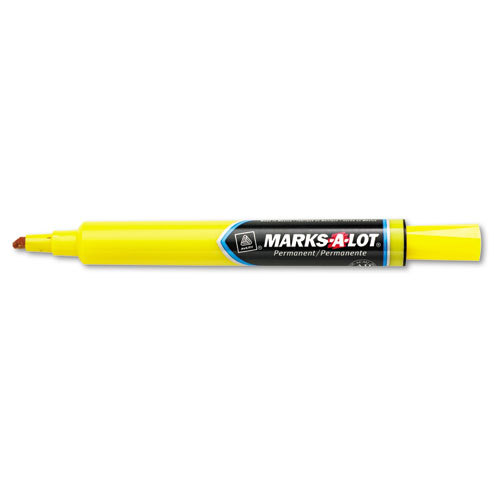 3 MARKS-A-LOT CHISEL TIP PERMANENT LARGE YELLOW MARKER BOLD NARROW SIGNS METAL